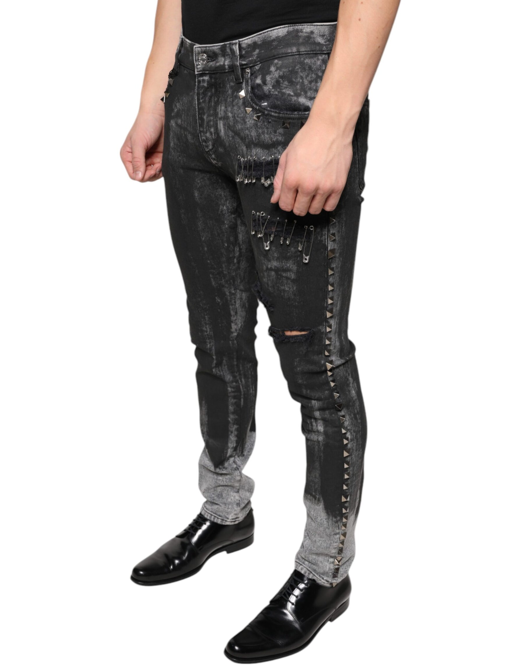 Dolce & Gabbana Black Embellished Cotton Skinny Denim Jeans | Regal Royce