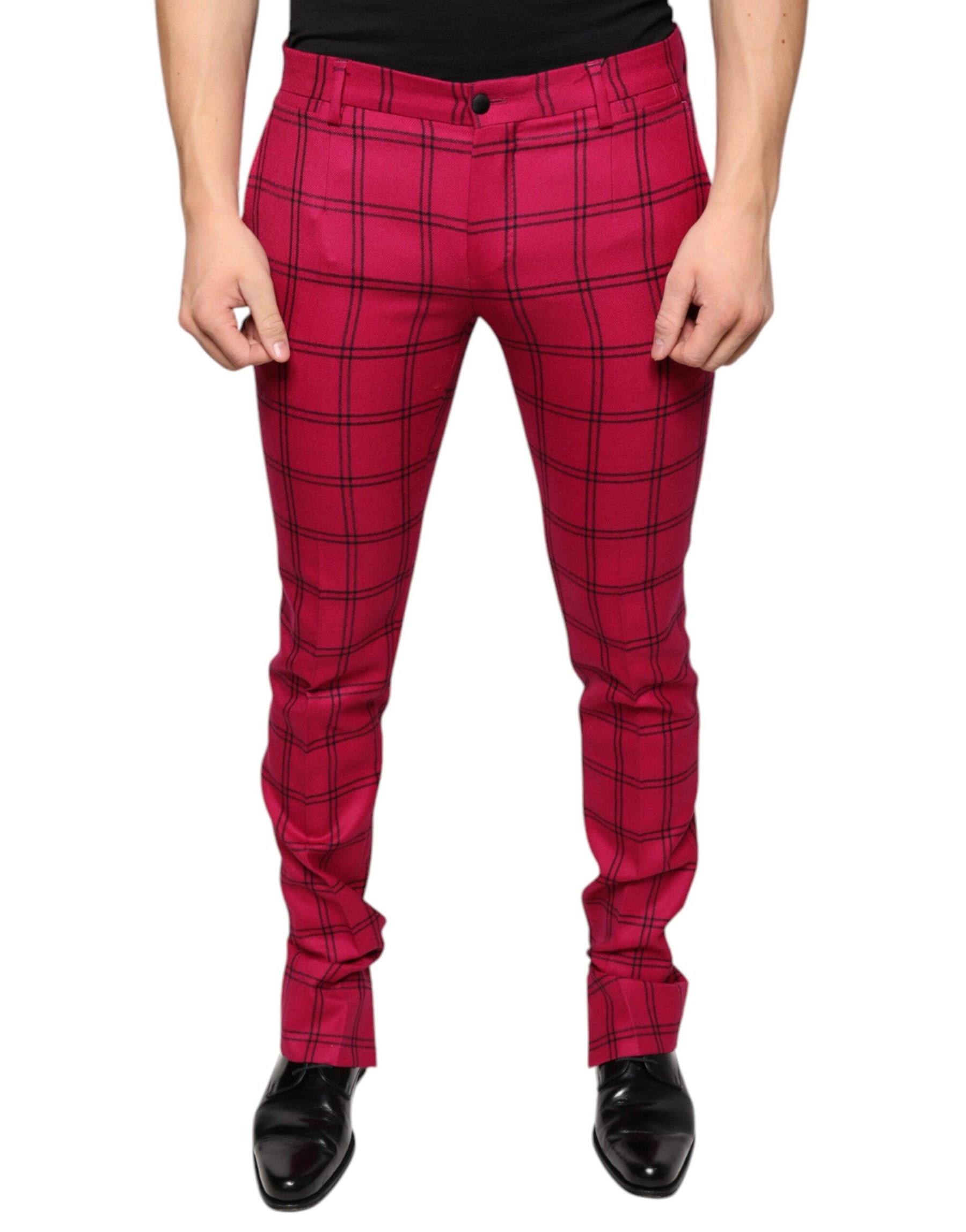 Dolce & Gabbana Pink Checkered Wool Skinny Pants | Regal Royce