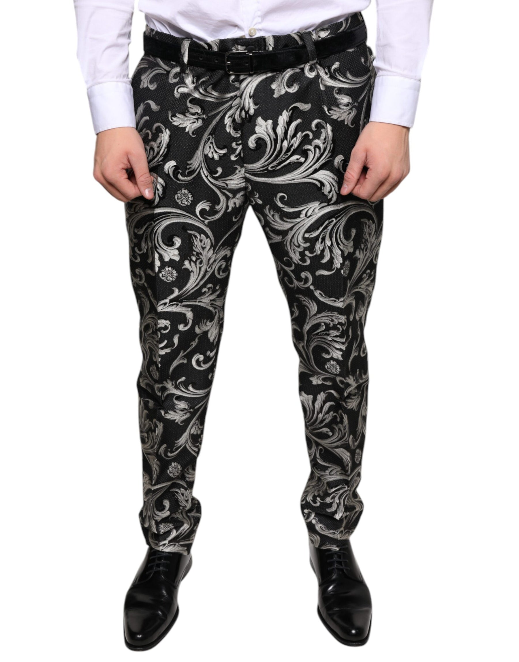 Dolce & Gabbana Black Jacquard Skinny Dress Pants | Regal Royce
