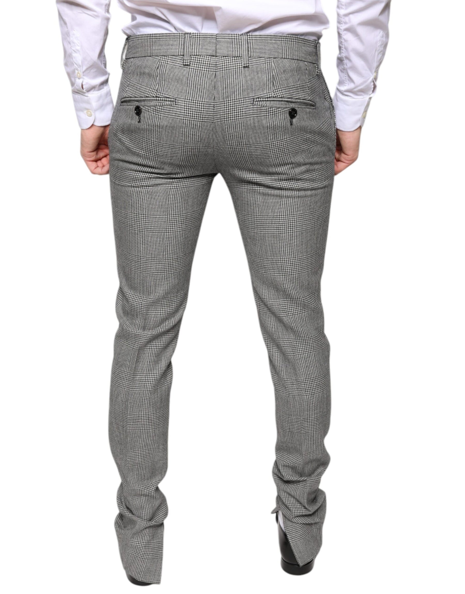 Dolce & Gabbana Gray Check Tartan Wool Skinny Pants | Regal Royce