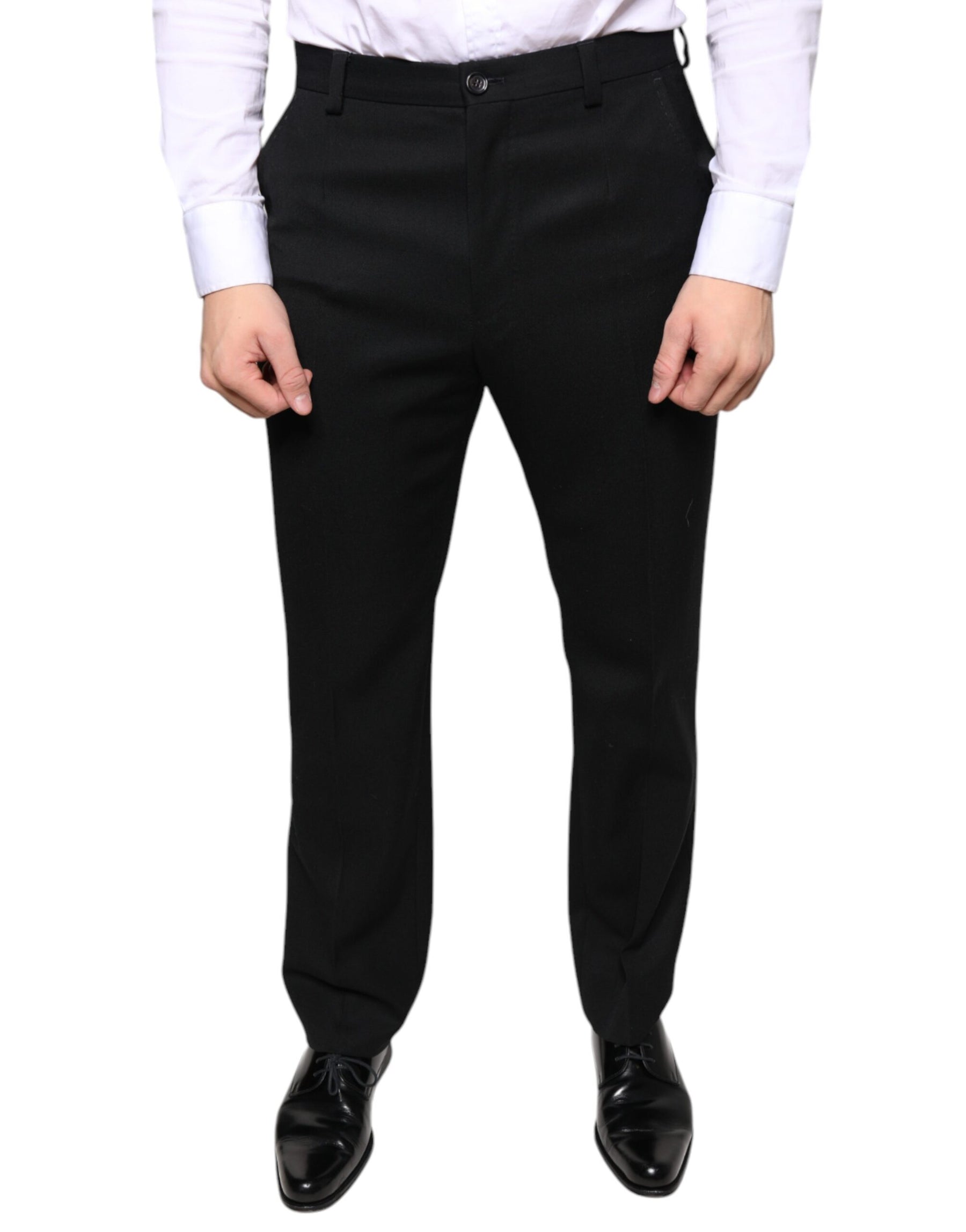 Dolce & Gabbana Black Wool Skinny Men Dress Pants | Regal Royce