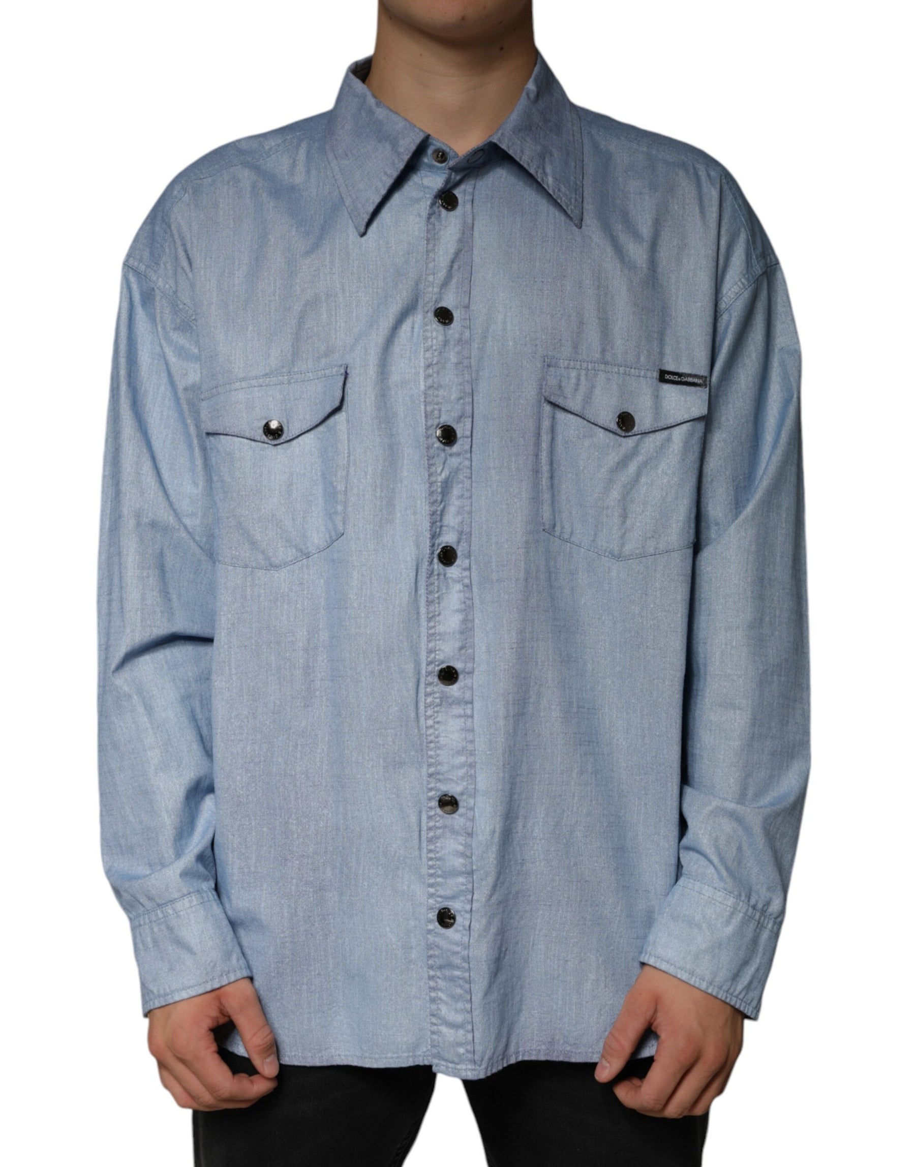 Dolce & Gabbana Light Blue Cotton Button Down Casual Shirt | Regal Royce