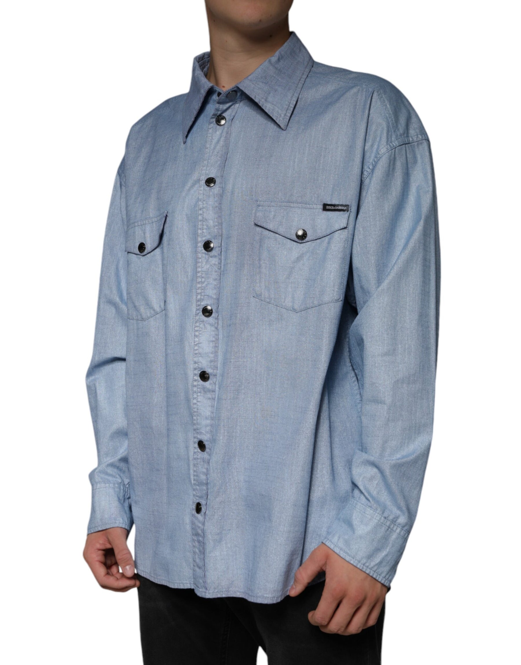 Dolce & Gabbana Light Blue Cotton Button Down Casual Shirt | Regal Royce