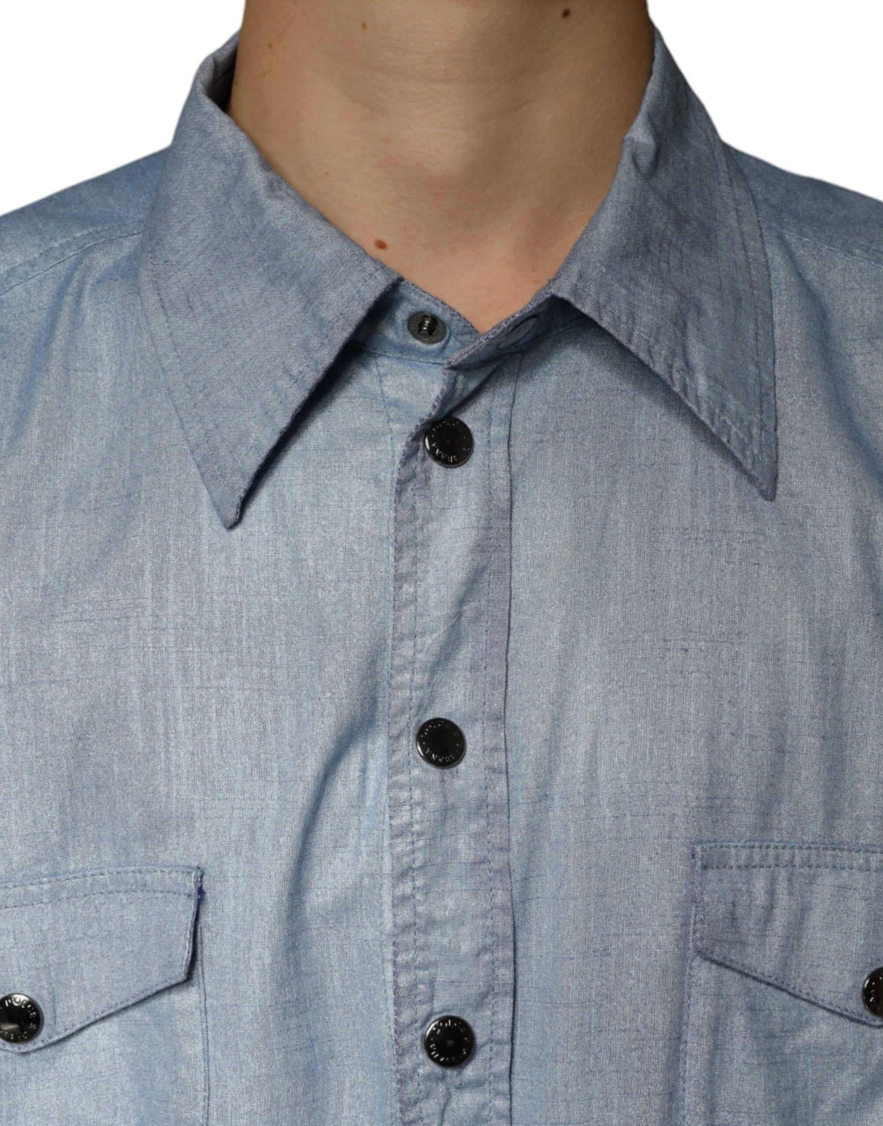 Dolce & Gabbana Light Blue Cotton Button Down Casual Shirt | Regal Royce