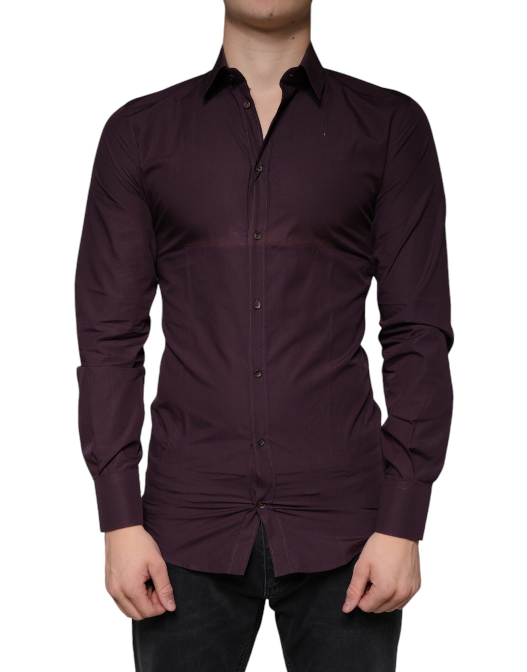 Dolce & Gabbana Dark Violet Cotton Dress GOLD Men Formal Shirt | Regal Royce