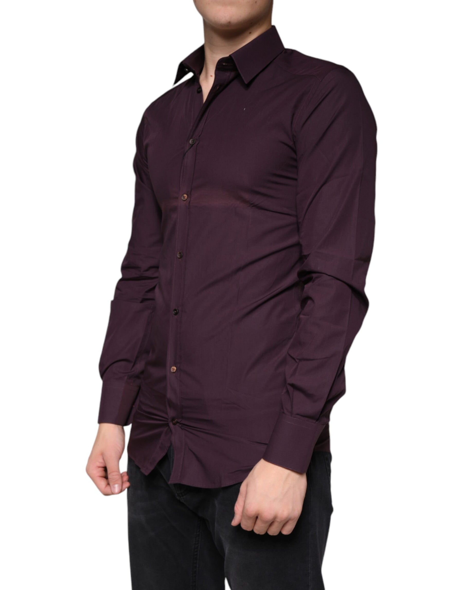 Dolce & Gabbana Dark Violet Cotton Dress GOLD Men Formal Shirt | Regal Royce