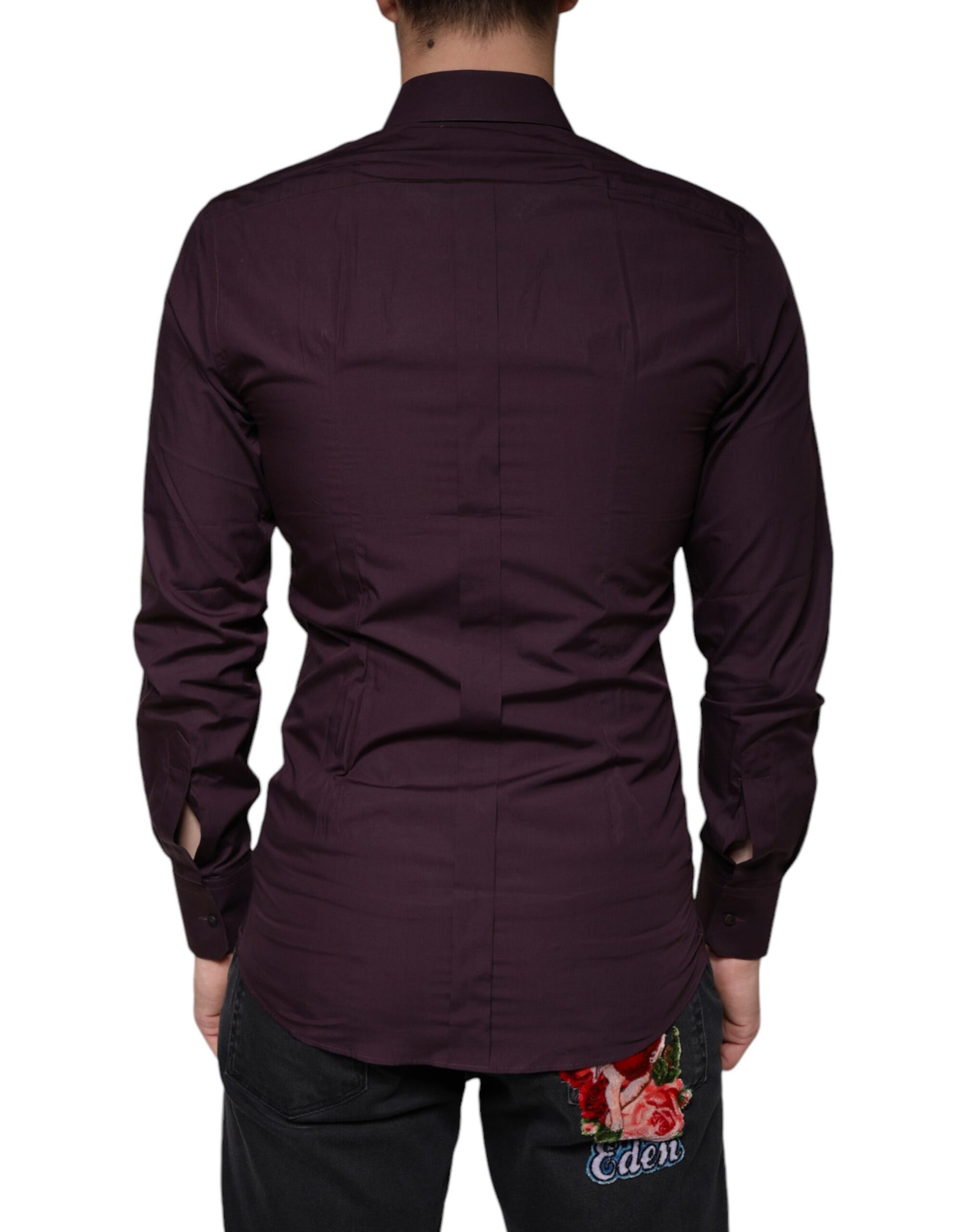 Dolce & Gabbana Dark Violet Cotton Dress GOLD Men Formal Shirt | Regal Royce