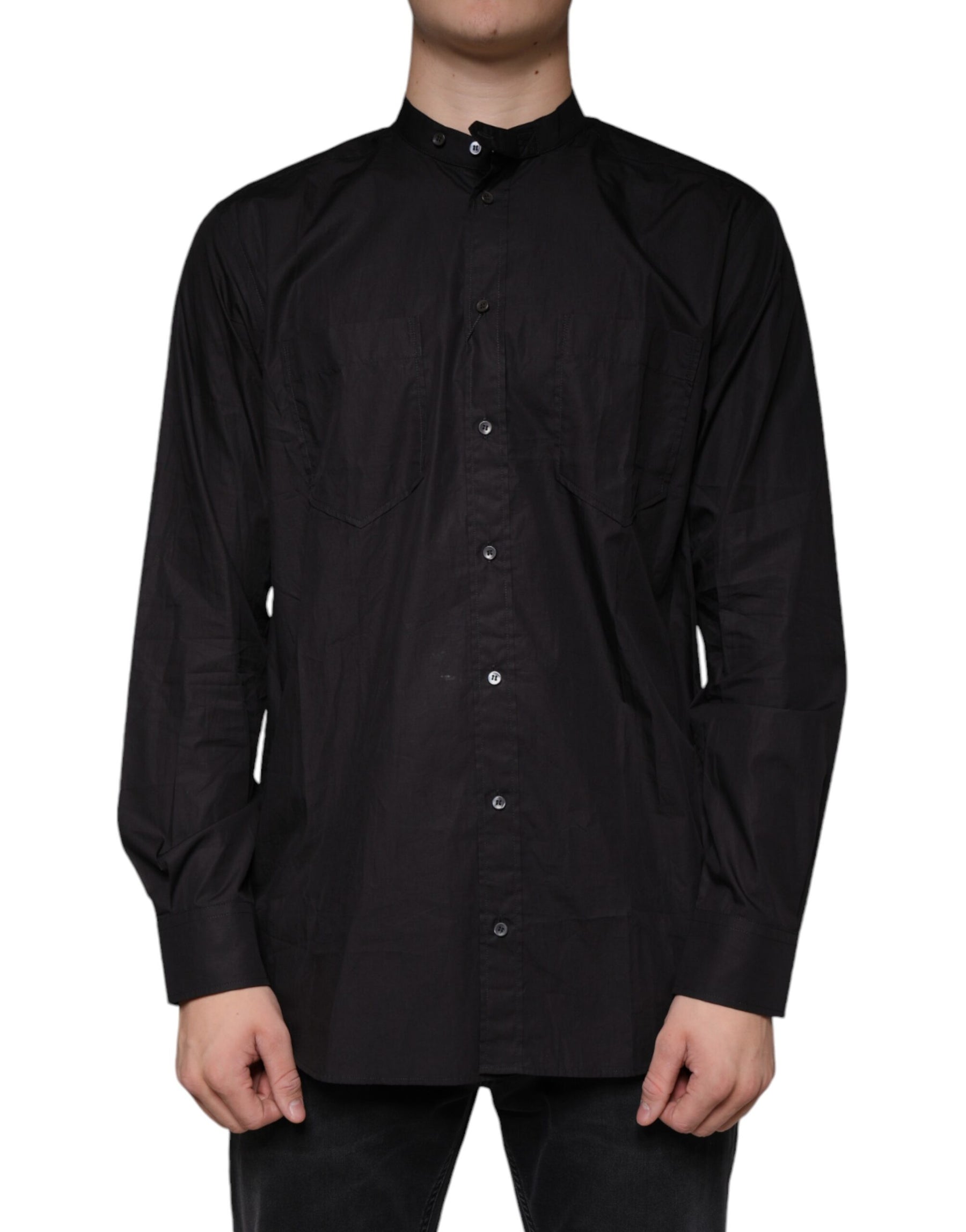 Dolce & Gabbana Black Cotton Button Down Men Casual Shirt | Regal Royce
