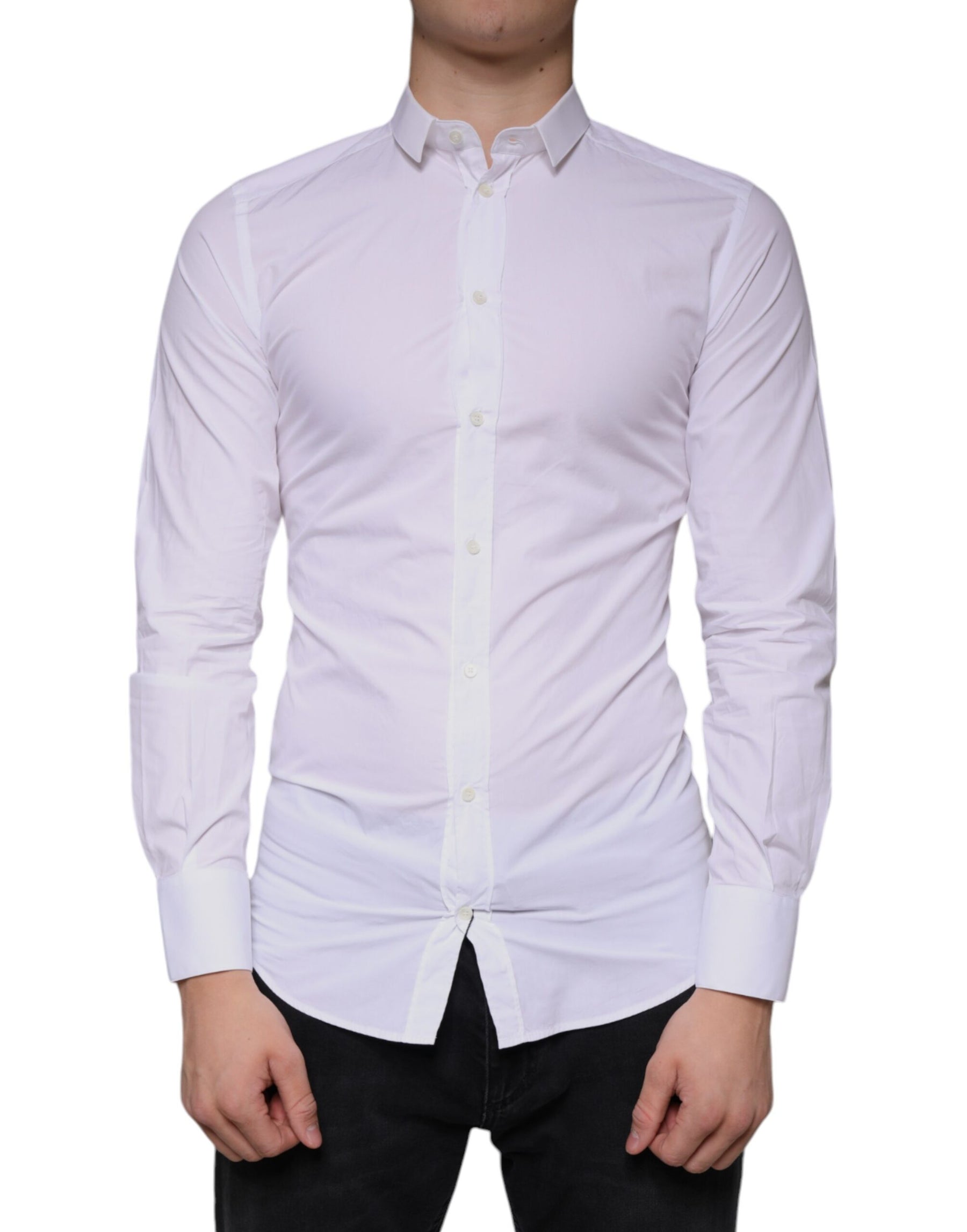 Dolce & Gabbana White Cotton Dress GOLD Formal Collared Shirt | Regal Royce