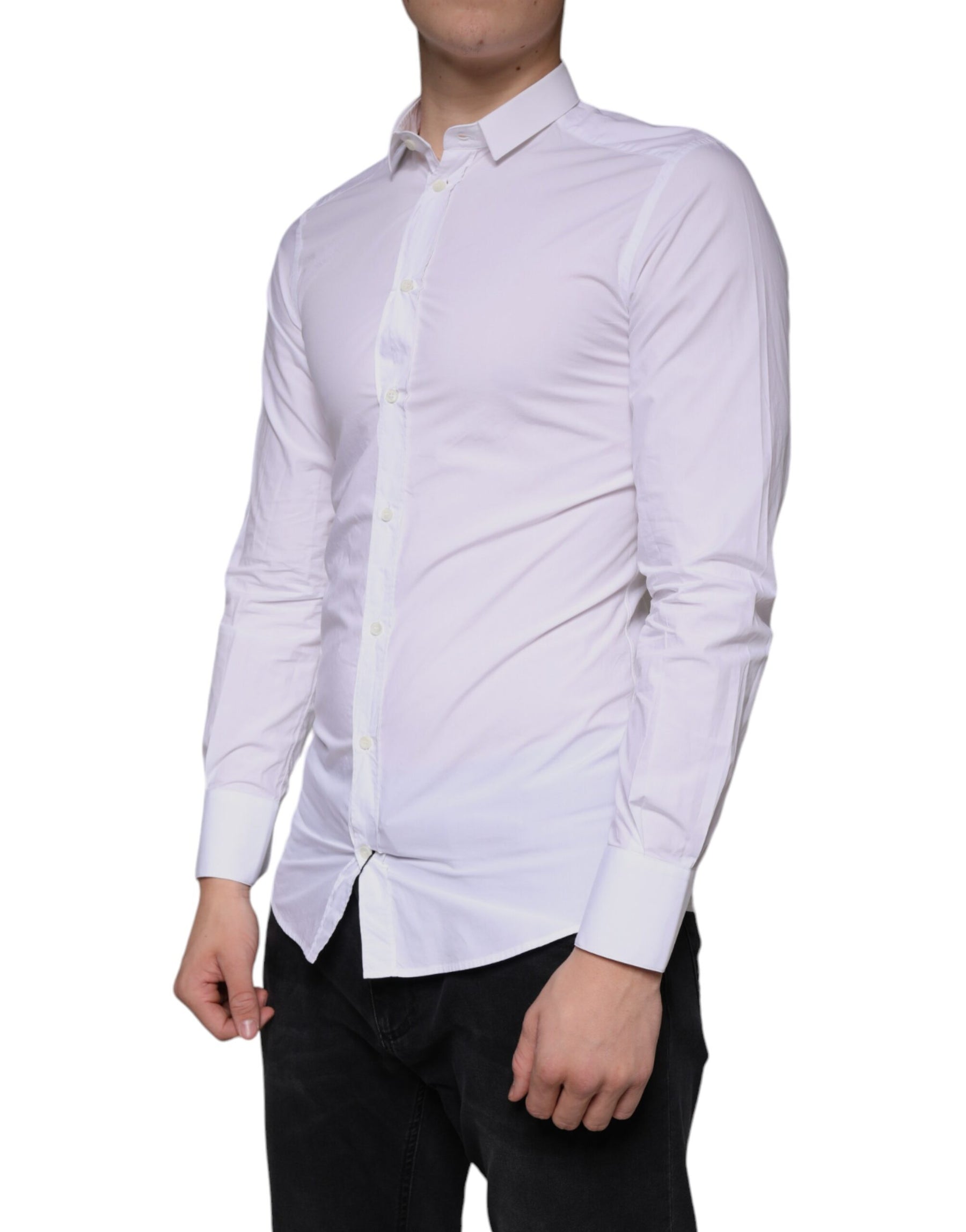 Dolce & Gabbana White Cotton Dress GOLD Formal Collared Shirt | Regal Royce