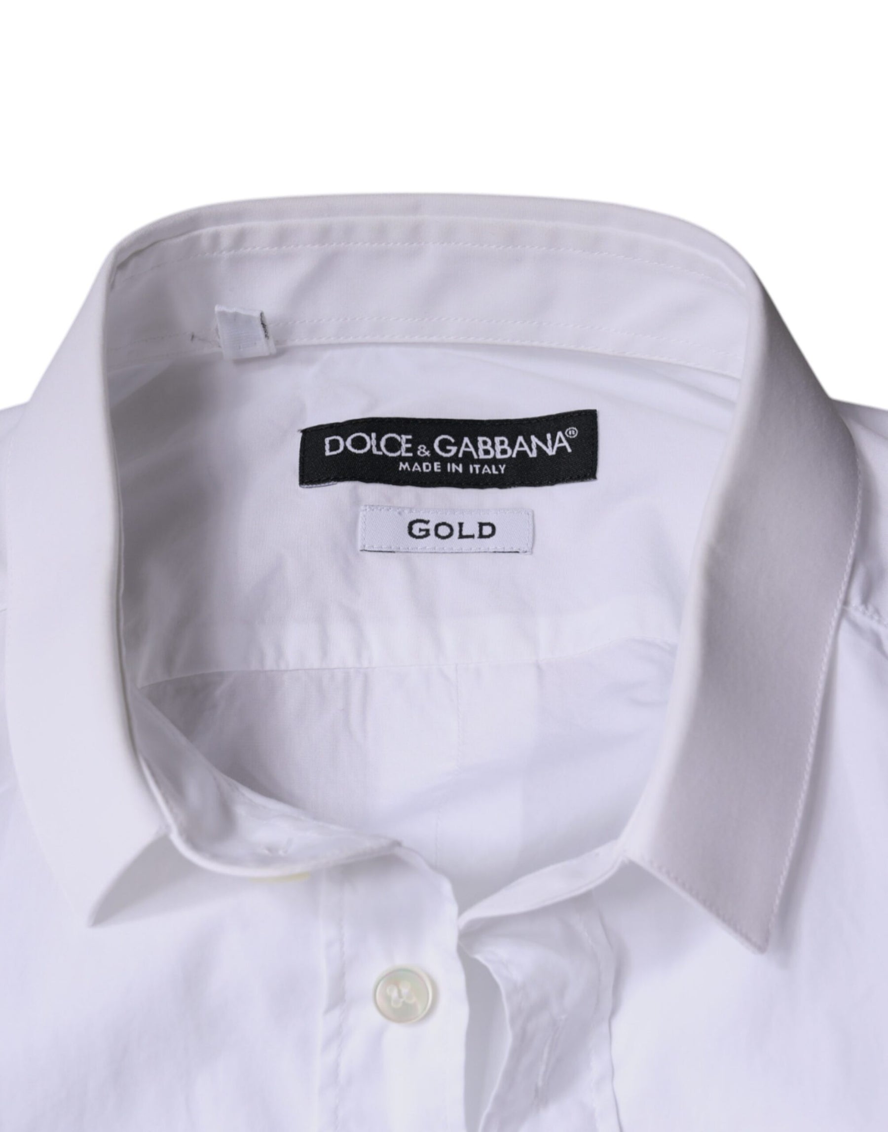 Dolce & Gabbana White Cotton Dress GOLD Formal Collared Shirt | Regal Royce