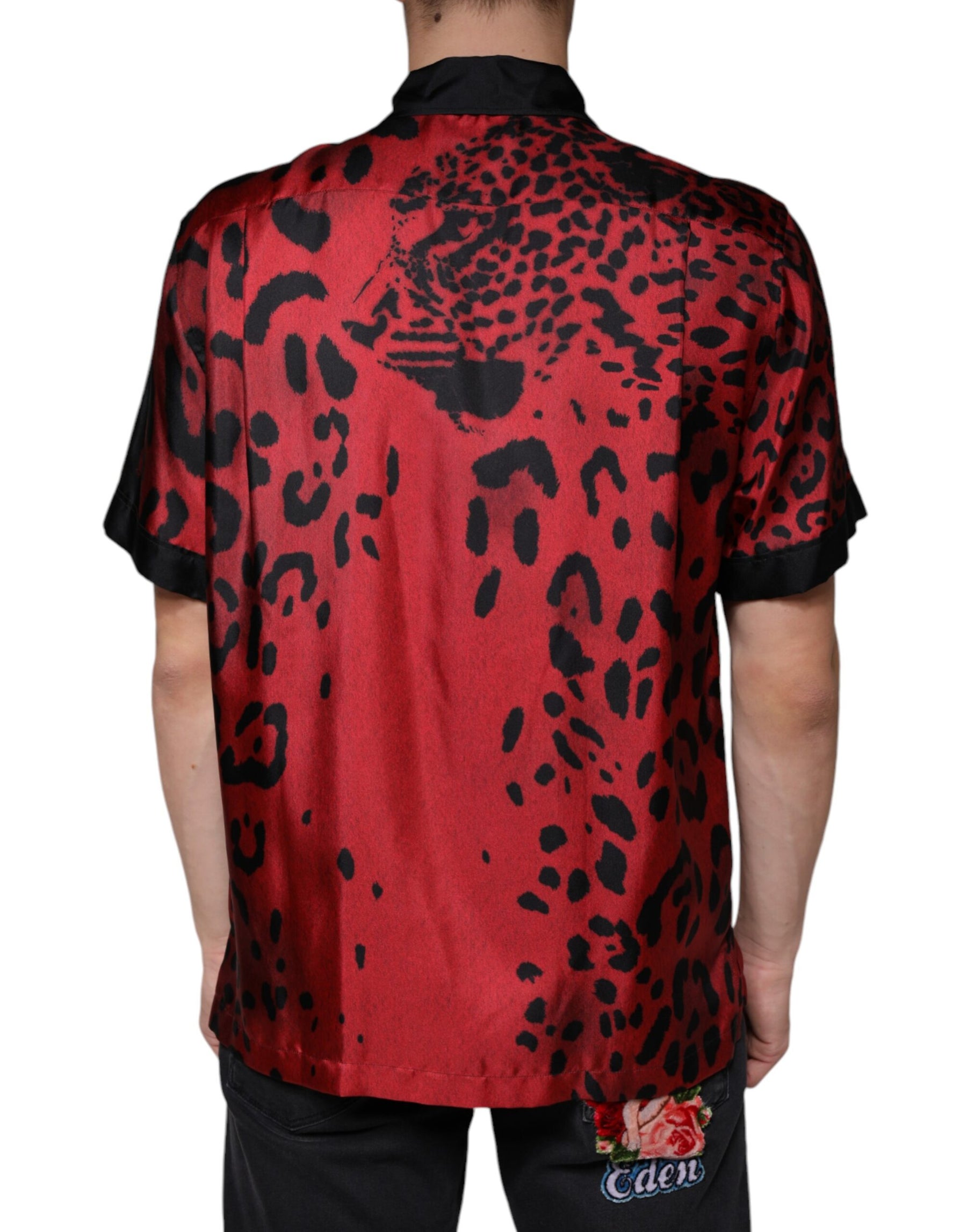 Dolce & Gabbana Red Leopard Silk Button Down Casual Shirt | Regal Royce