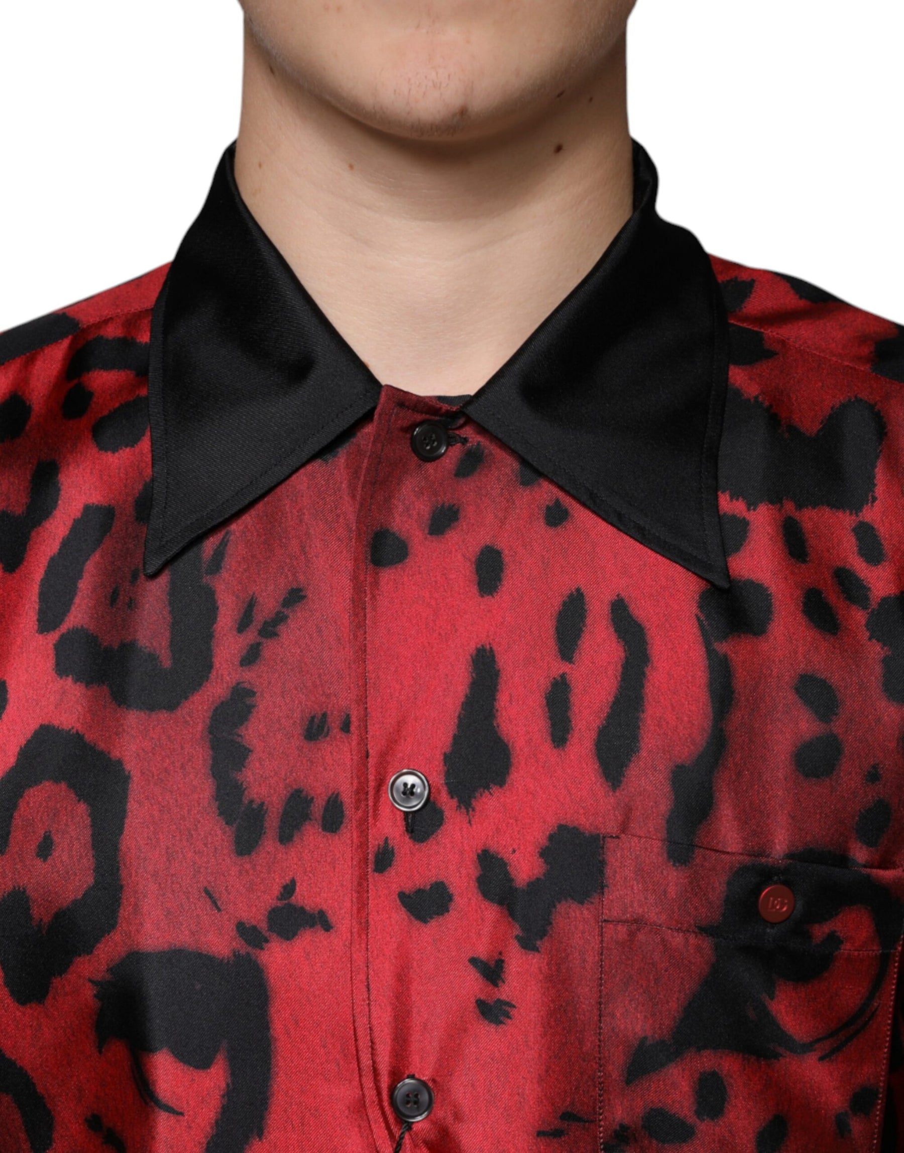 Dolce & Gabbana Red Leopard Silk Button Down Casual Shirt | Regal Royce