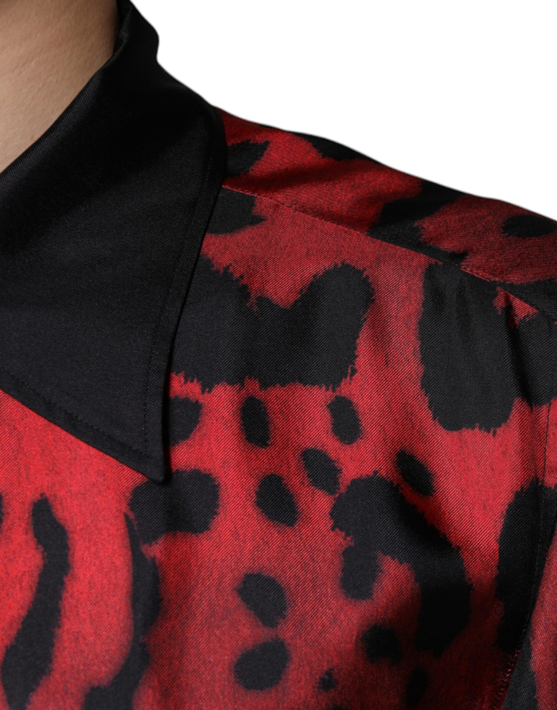 Dolce & Gabbana Red Leopard Silk Button Down Casual Shirt | Regal Royce