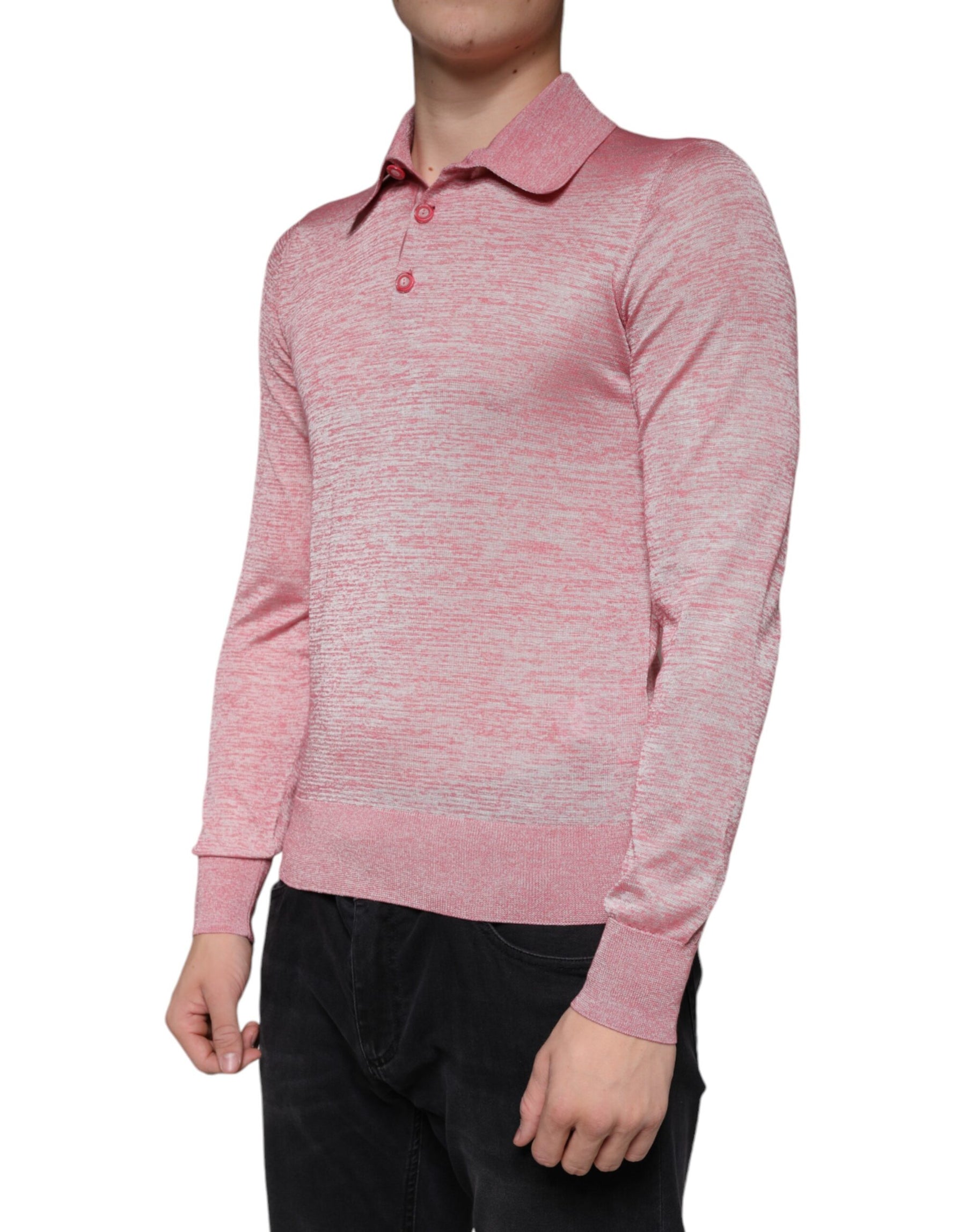 Dolce & Gabbana Pink Polyester Long Sleeve Men Polo T-shirt | Regal Royce