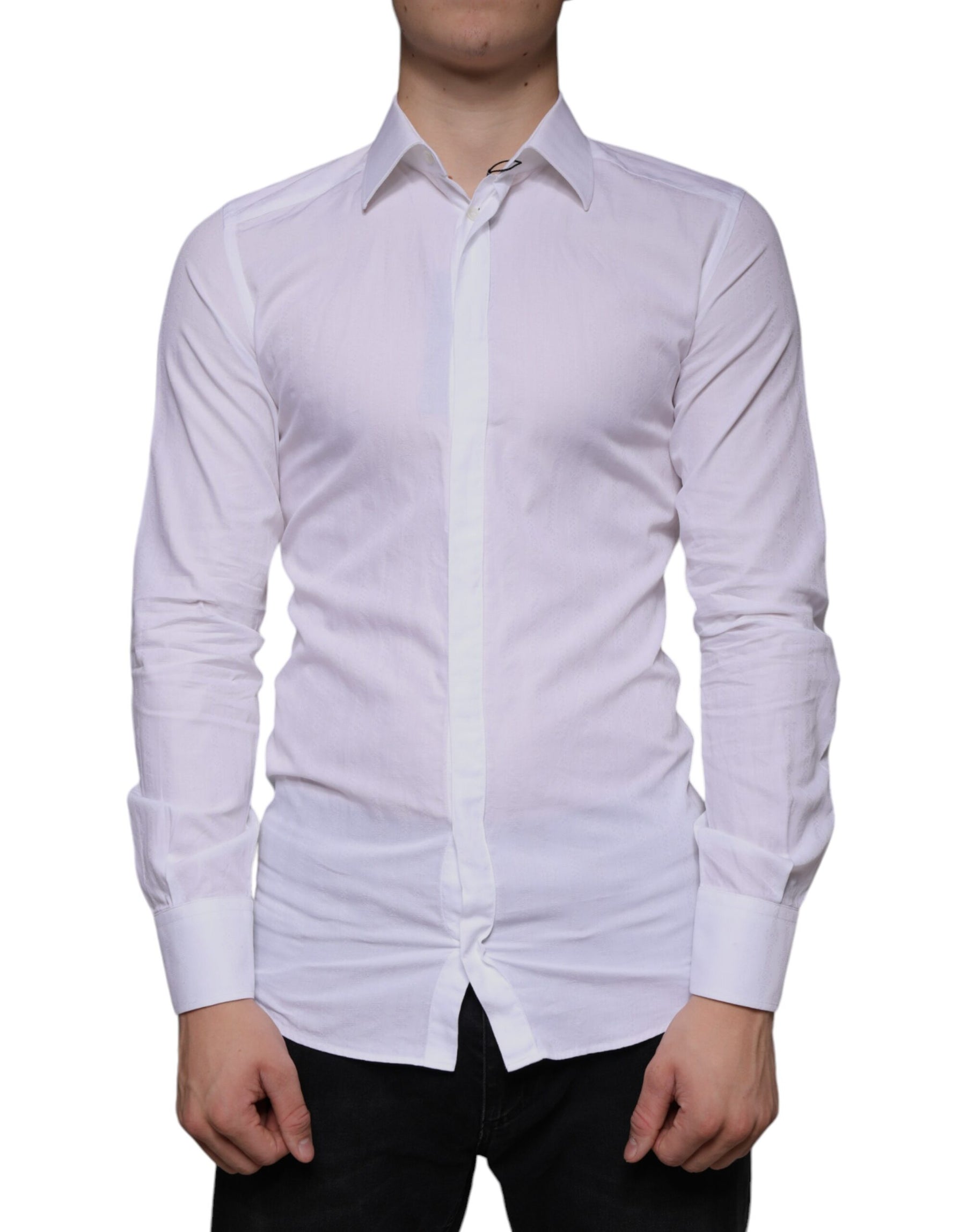 Dolce & Gabbana White Cotton Men Dress GOLD Formal Shirt | Regal Royce