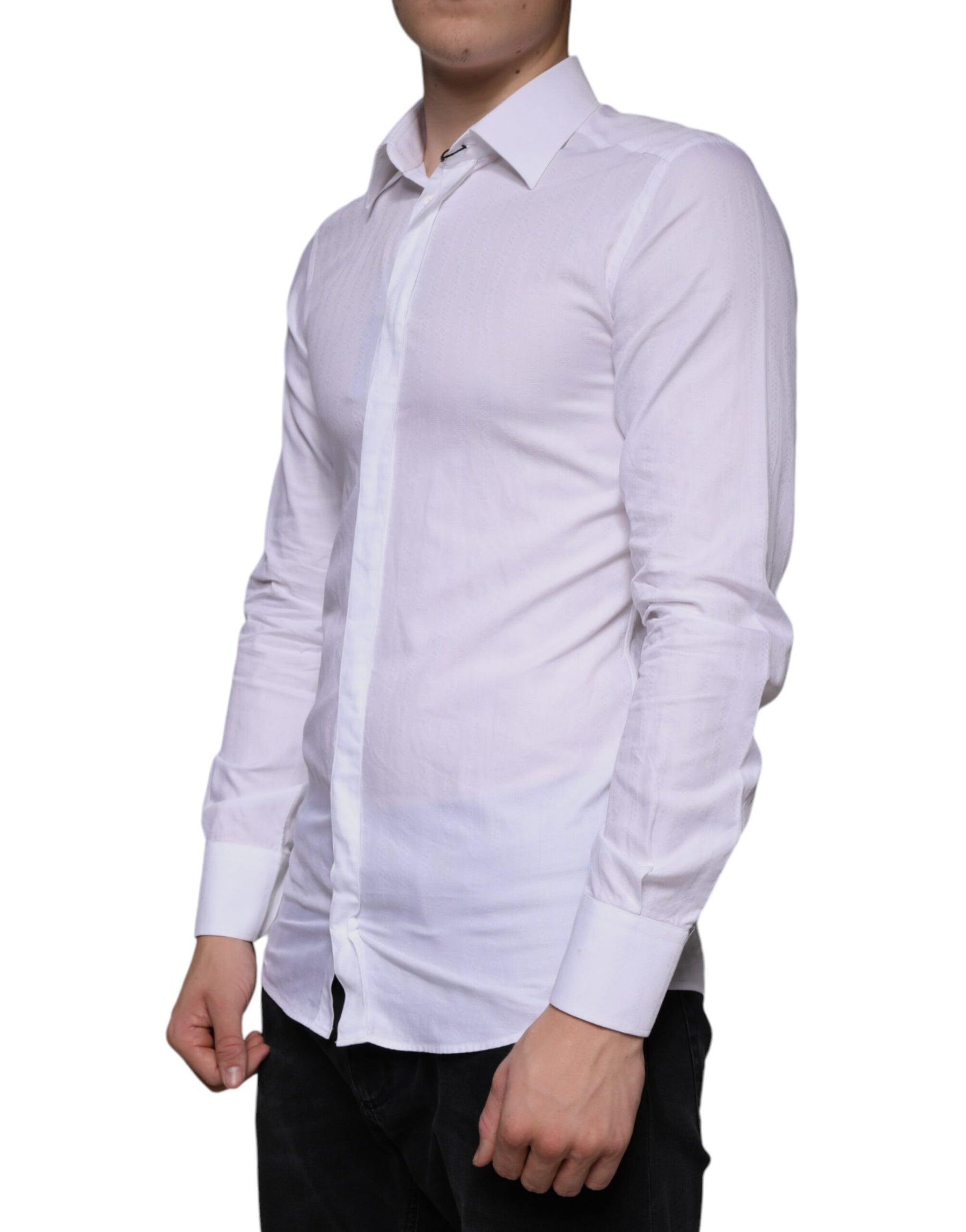 Dolce & Gabbana White Cotton Men Dress GOLD Formal Shirt | Regal Royce