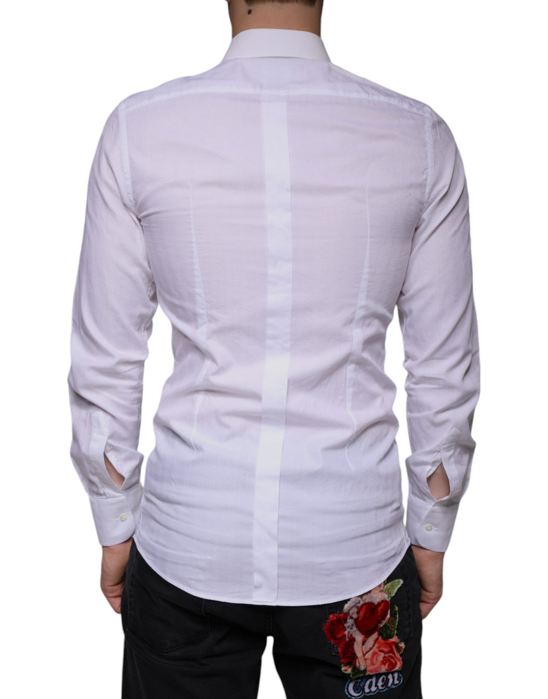 Dolce & Gabbana White Cotton Men Dress GOLD Formal Shirt | Regal Royce