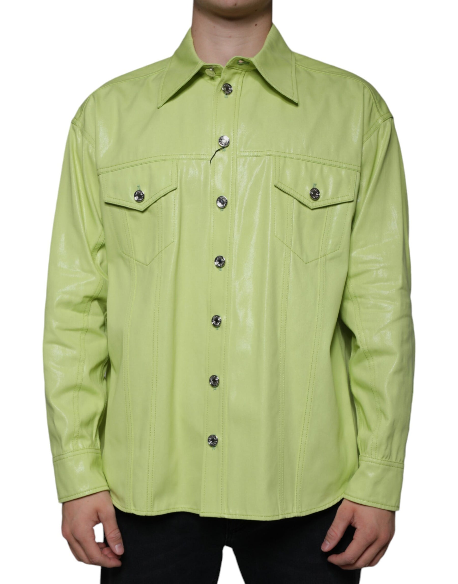 Dolce & Gabbana Green Cotton Collared Men Button Down Shirt | Regal Royce