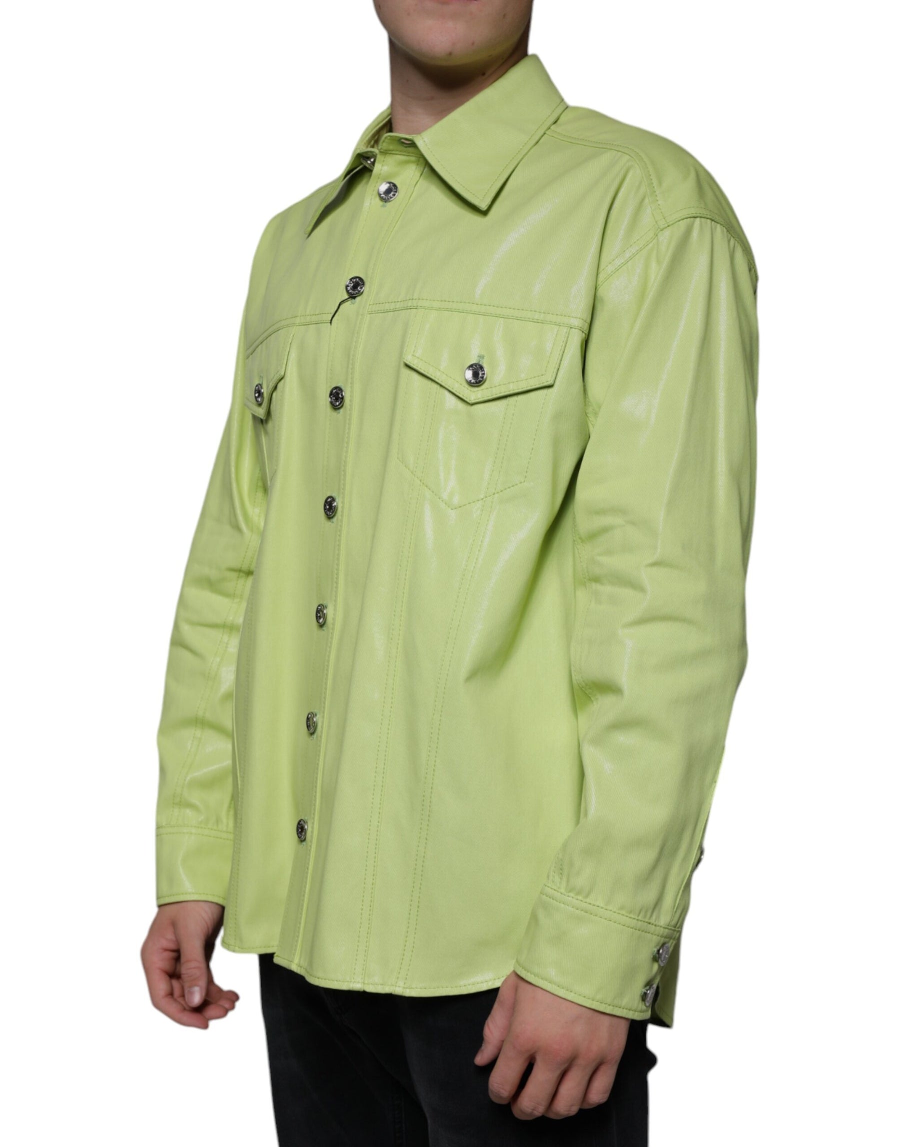 Dolce & Gabbana Green Cotton Collared Men Button Down Shirt | Regal Royce