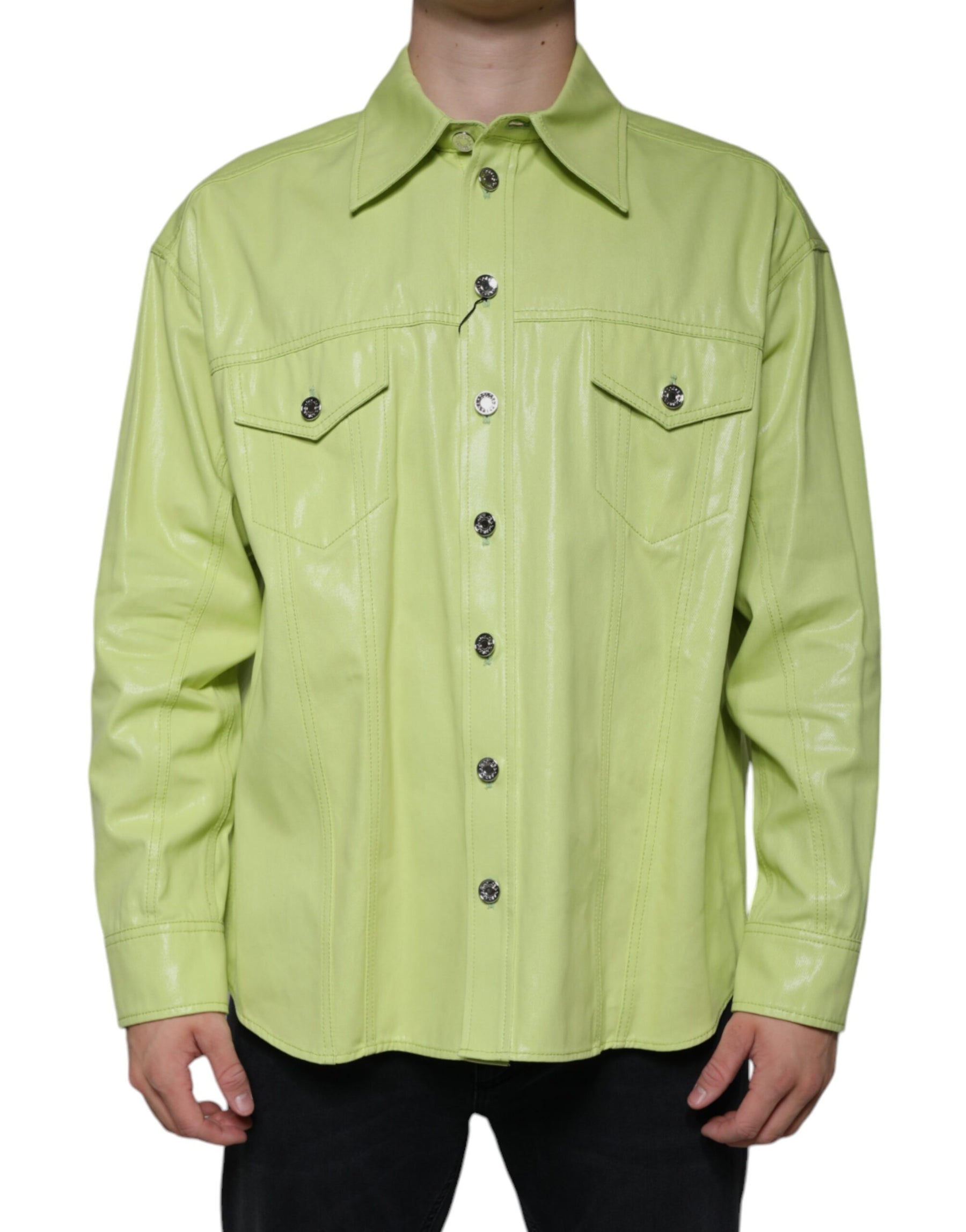 Dolce & Gabbana Green Cotton Collared Men Button Down Shirt | Regal Royce