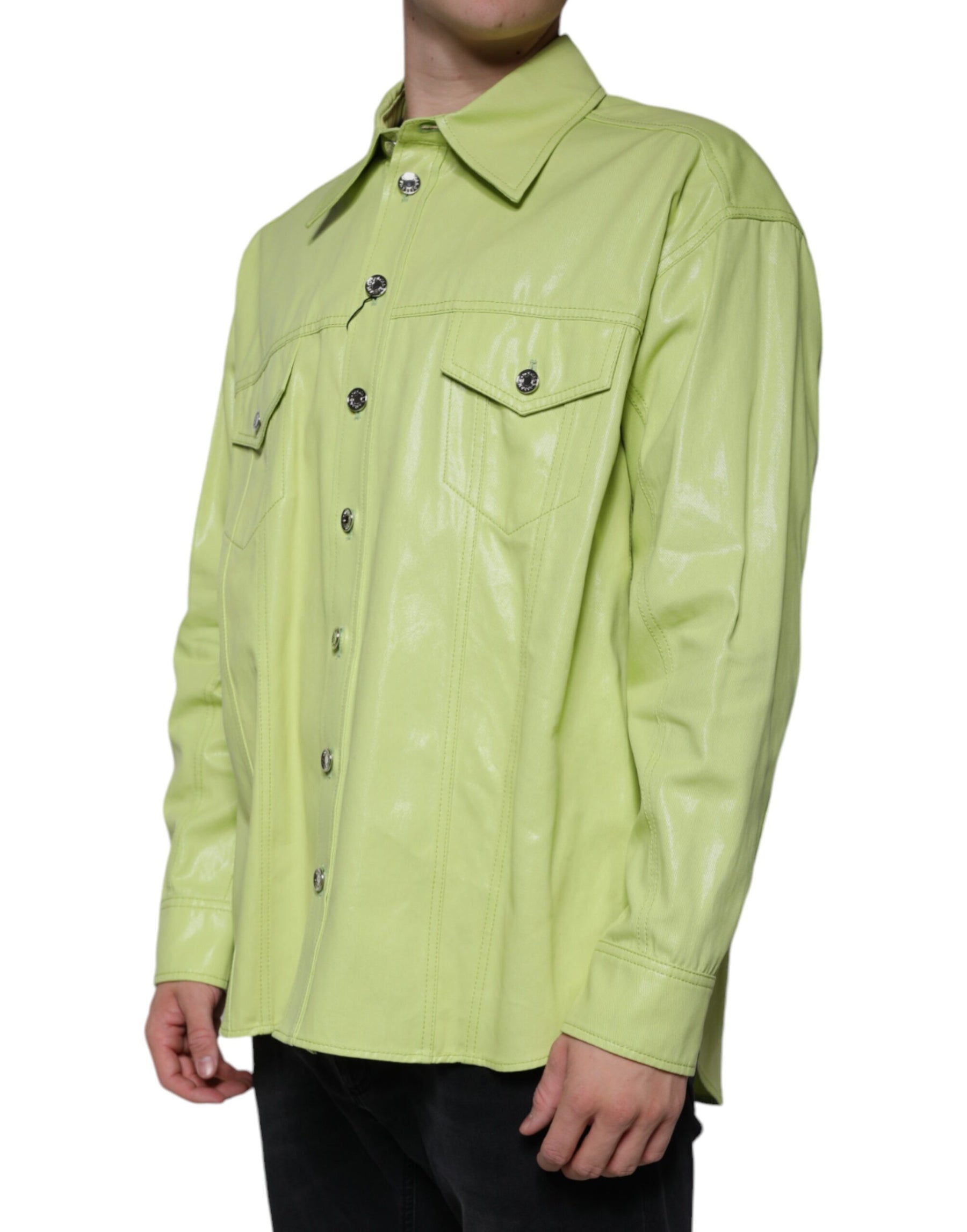 Dolce & Gabbana Green Cotton Collared Men Button Down Shirt | Regal Royce