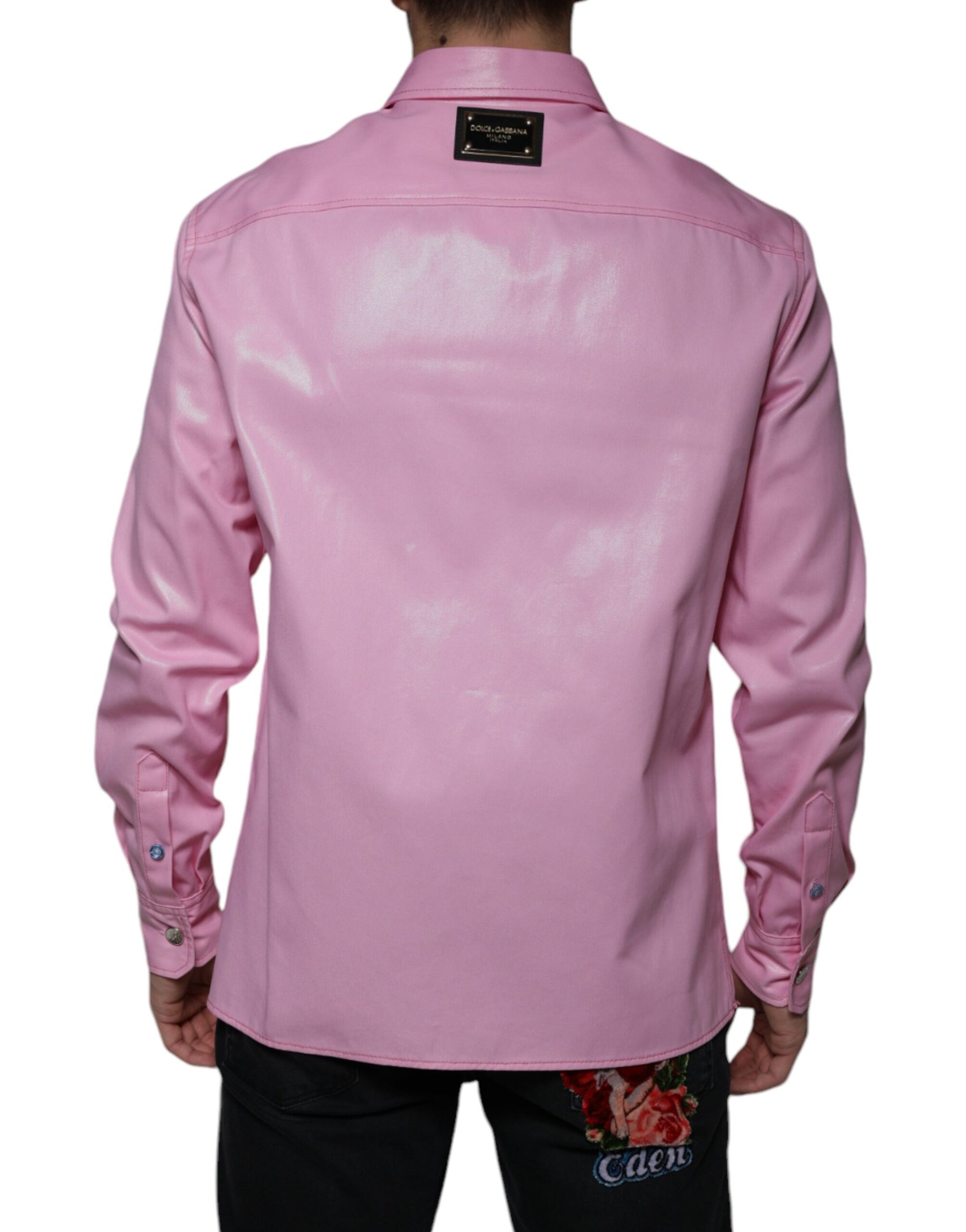 Dolce & Gabbana Pink Cotton Collared Button Down Shirt | Regal Royce