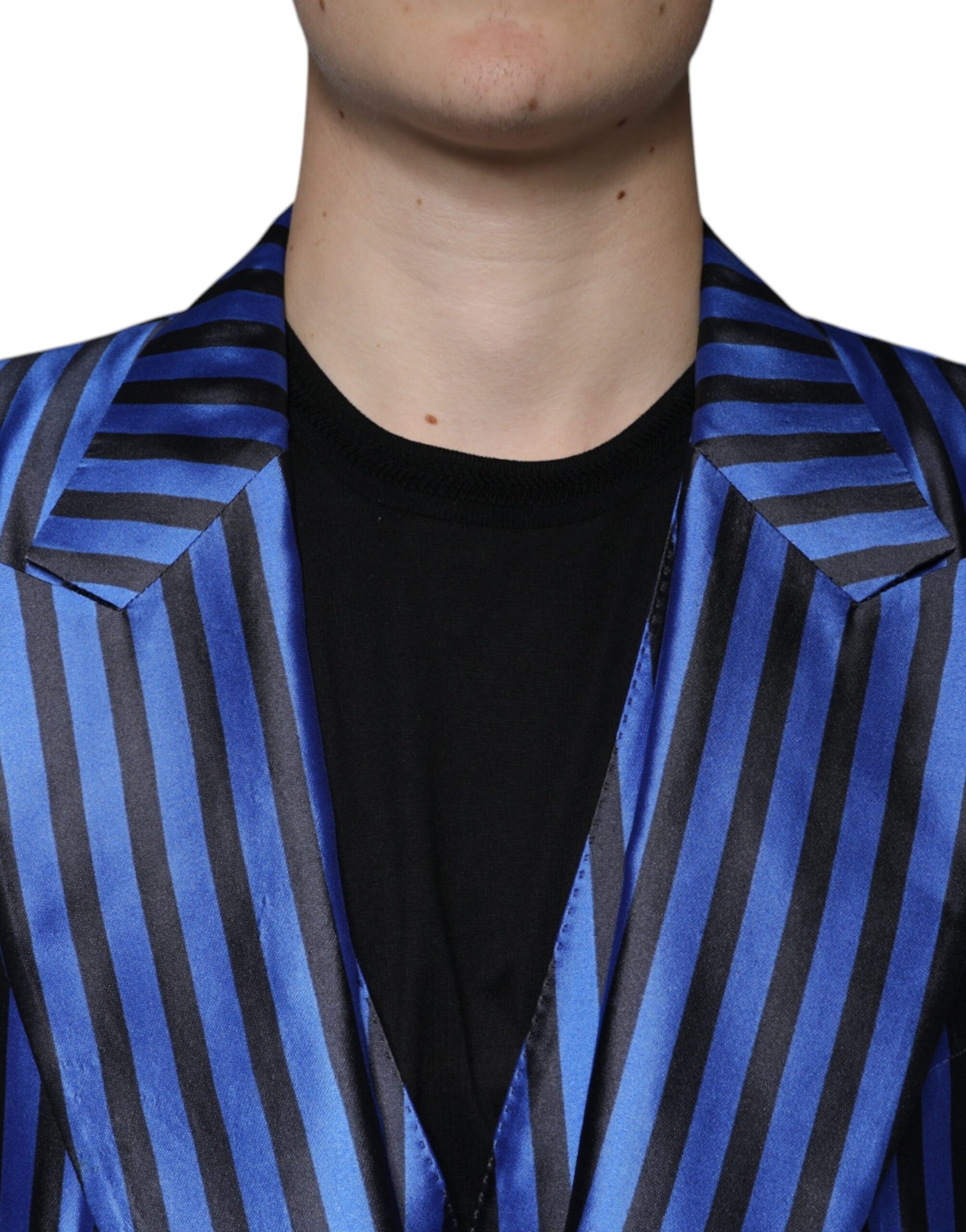 Dolce & Gabbana Metallic Blue Stripes Formal 3 Piece Suit | Regal Royce