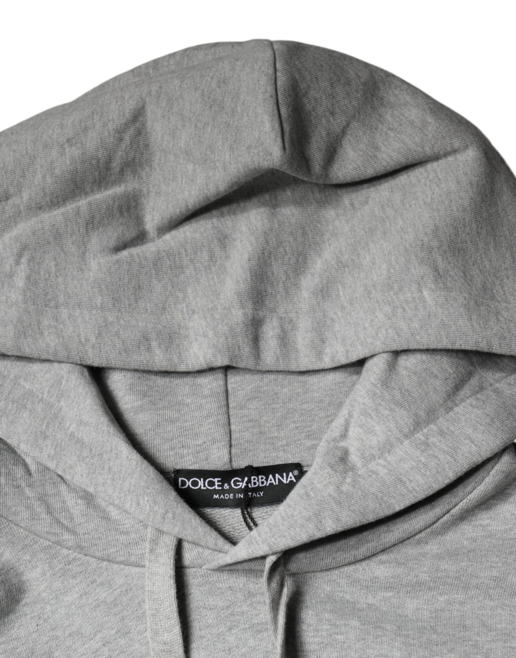 Dolce & Gabbana Gray Cotton Logo Hooded Sweatshirt Sweater | Regal Royce