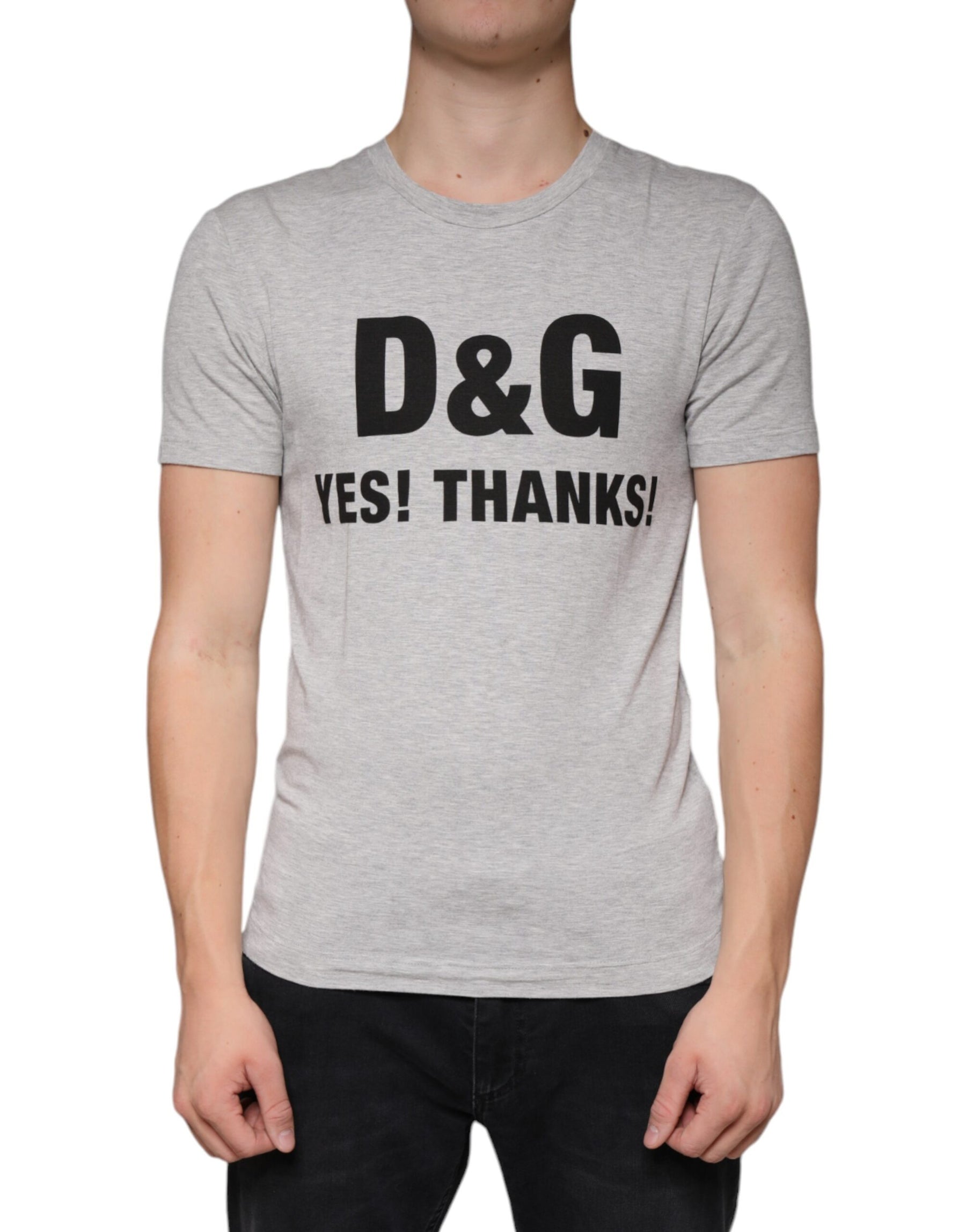 Dolce & Gabbana Gray Logo Print Crewneck Short Sleeve T-shirt | Regal Royce