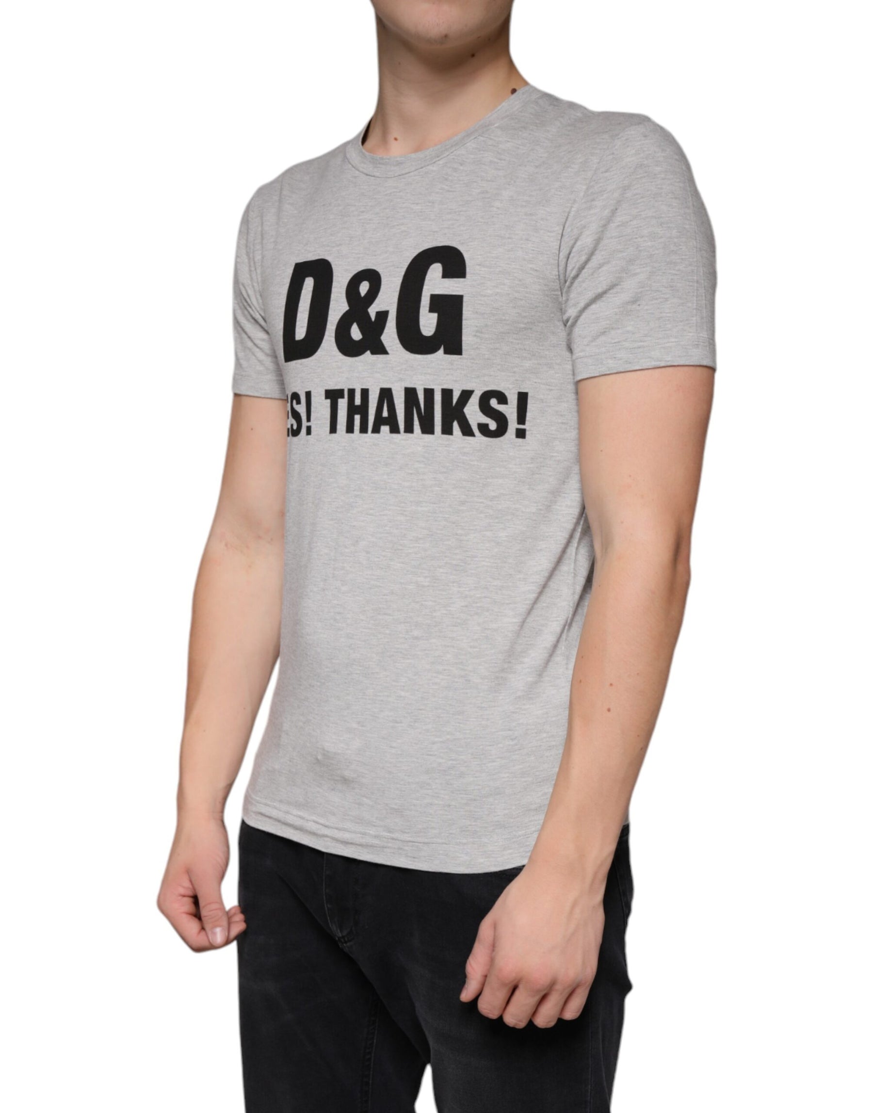 Dolce & Gabbana Gray Logo Print Crewneck Short Sleeve T-shirt | Regal Royce