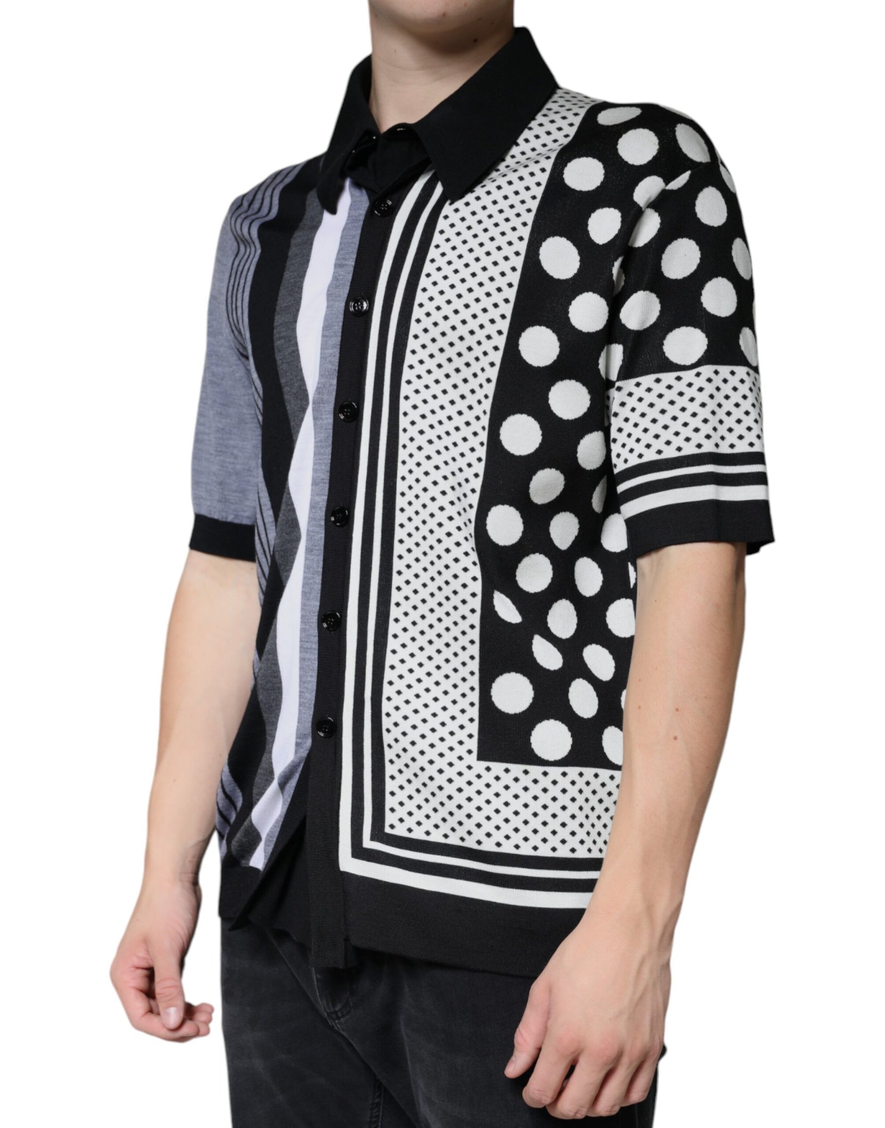 Dolce & Gabbana Black White Polka Dot Collared Polo T-shirt | Regal Royce