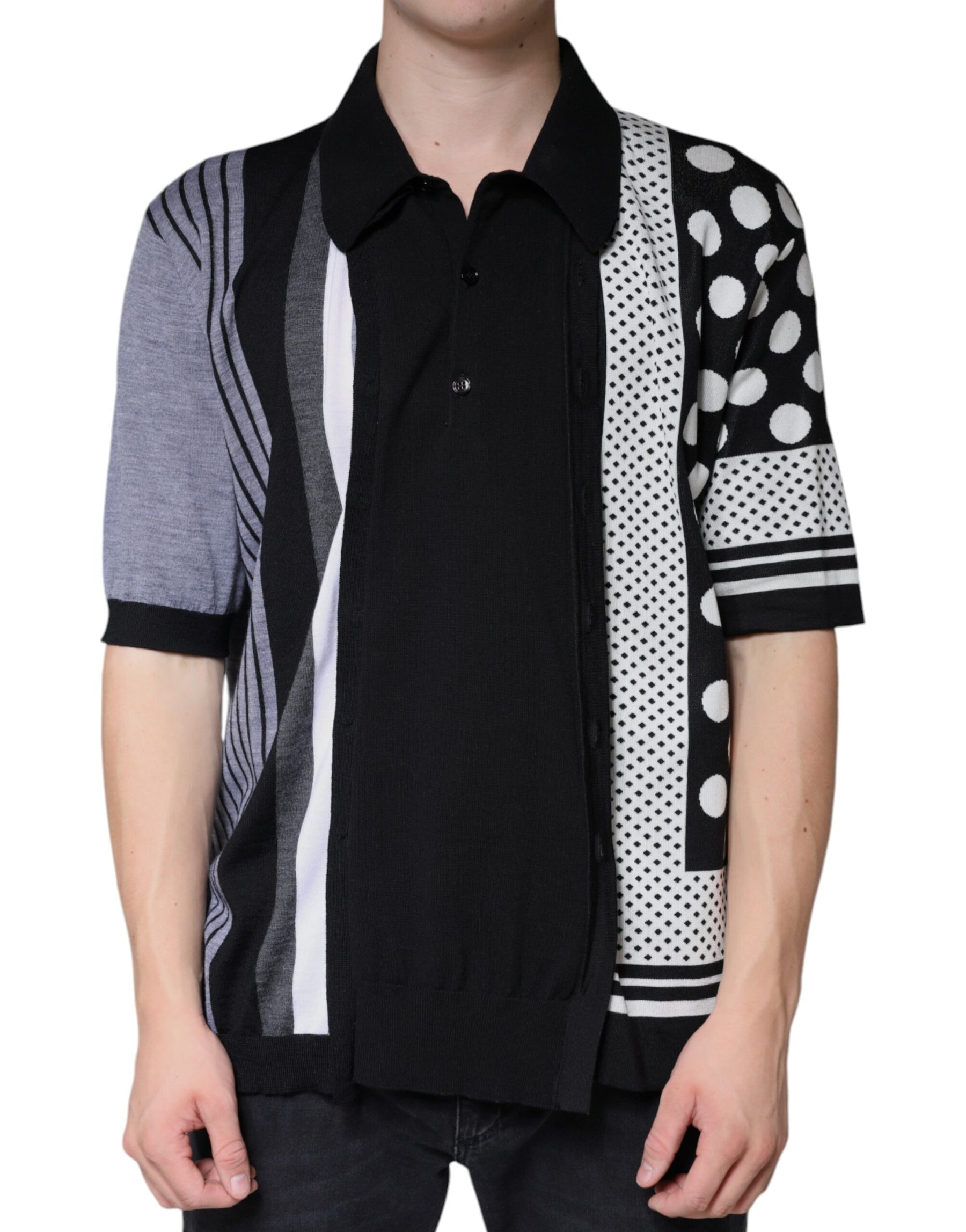 Dolce & Gabbana Black White Polka Dot Collared Polo T-shirt | Regal Royce