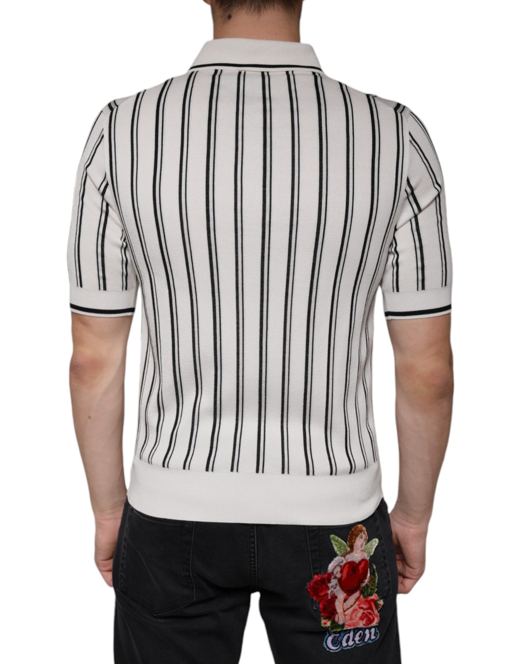Dolce & Gabbana White Black Stripe Polo Short Sleeve T-shirt | Regal Royce
