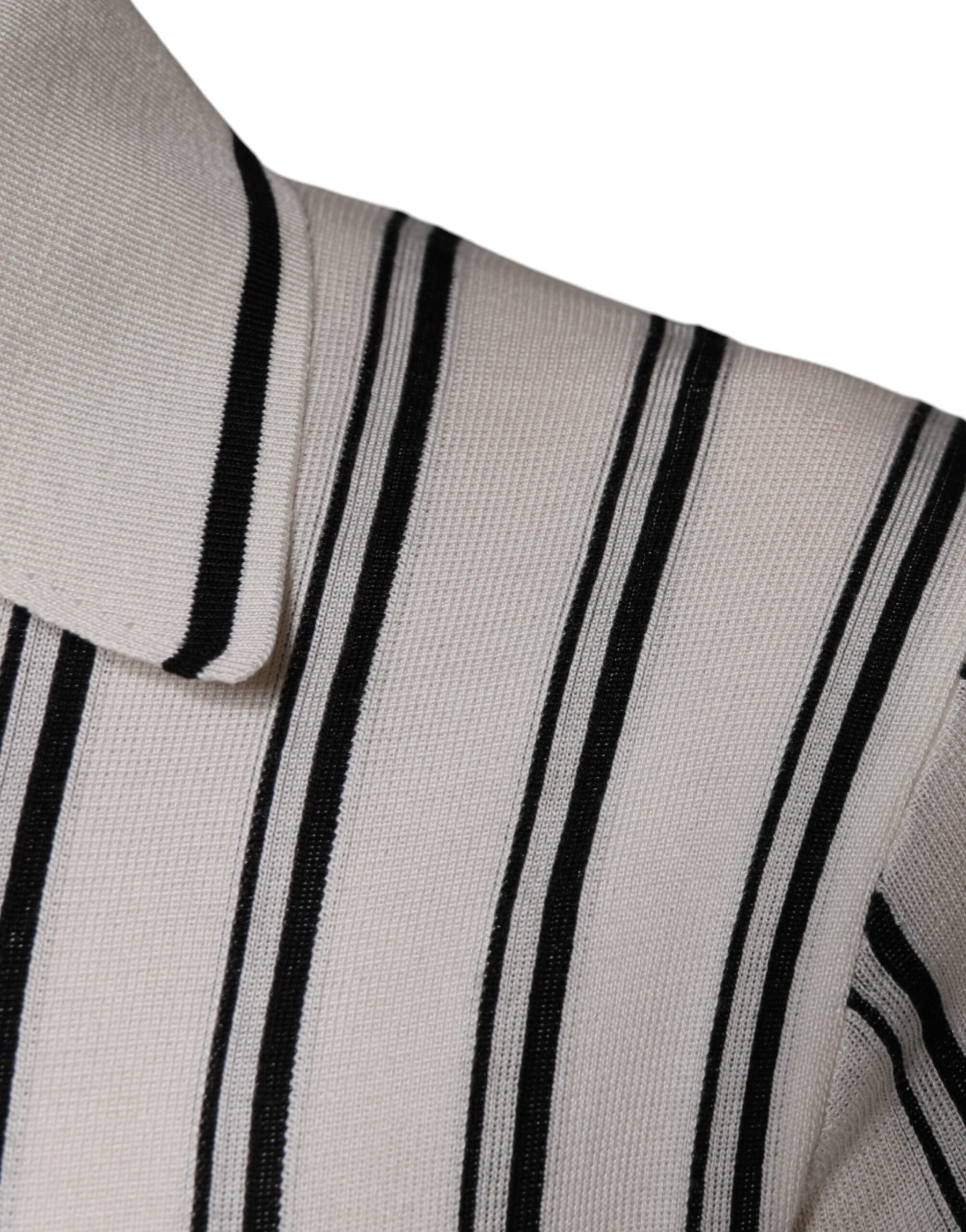 Dolce & Gabbana White Black Stripe Polo Short Sleeve T-shirt | Regal Royce