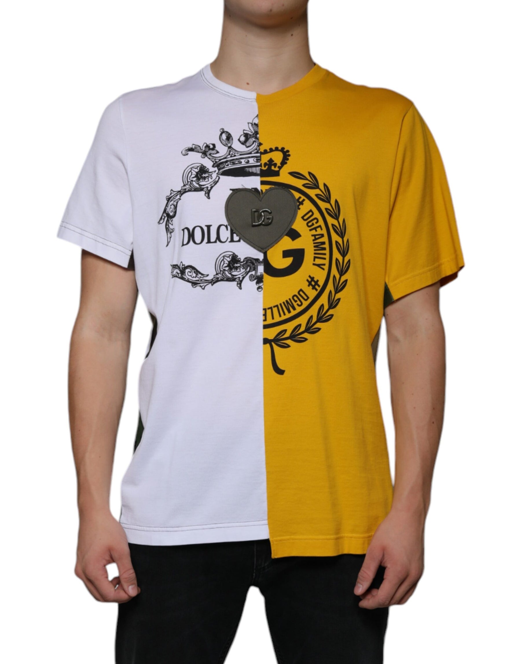 Dolce & Gabbana White Yellow Logo Print Short Sleeve T-shirt | Regal Royce