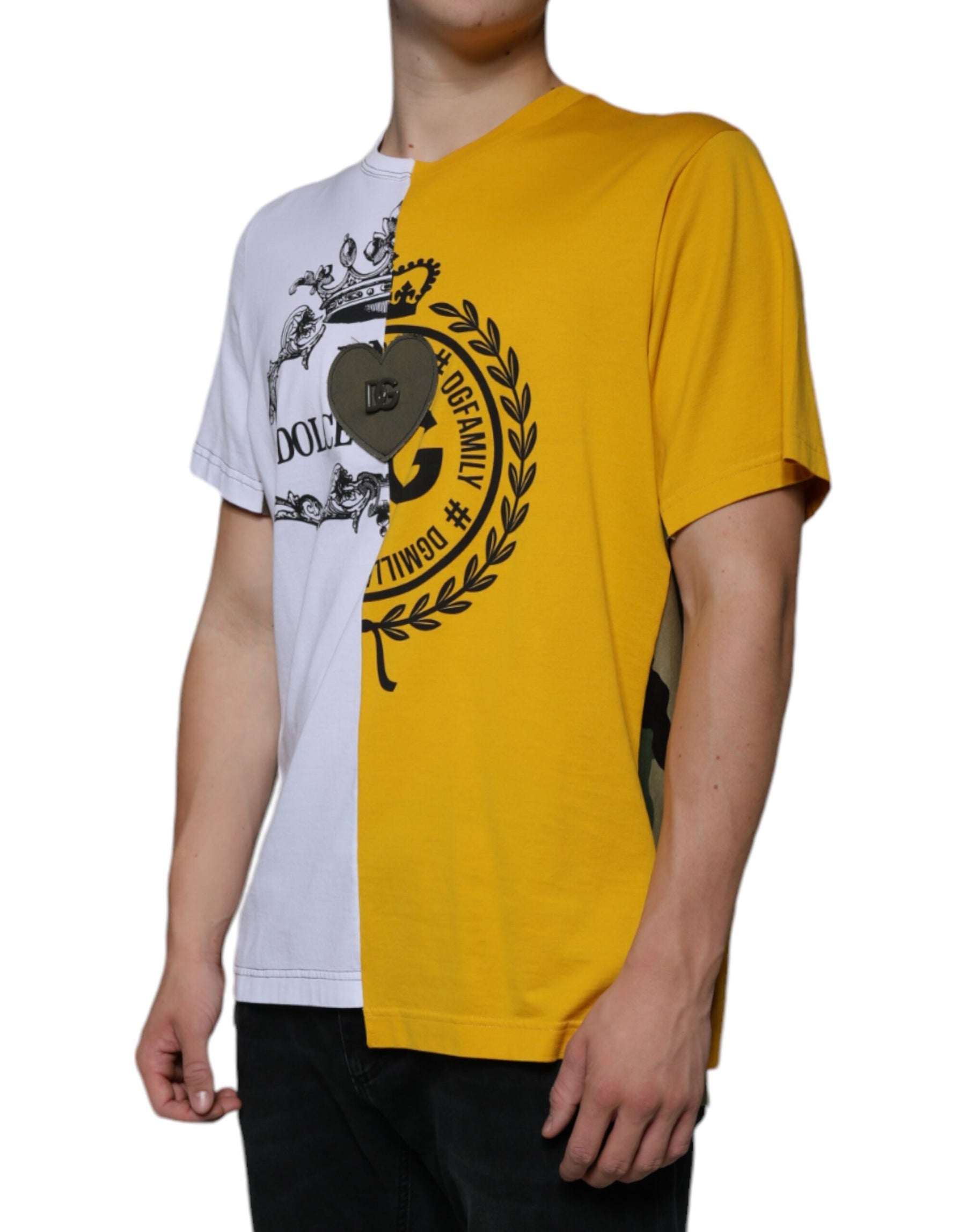 Dolce & Gabbana White Yellow Logo Print Short Sleeve T-shirt | Regal Royce