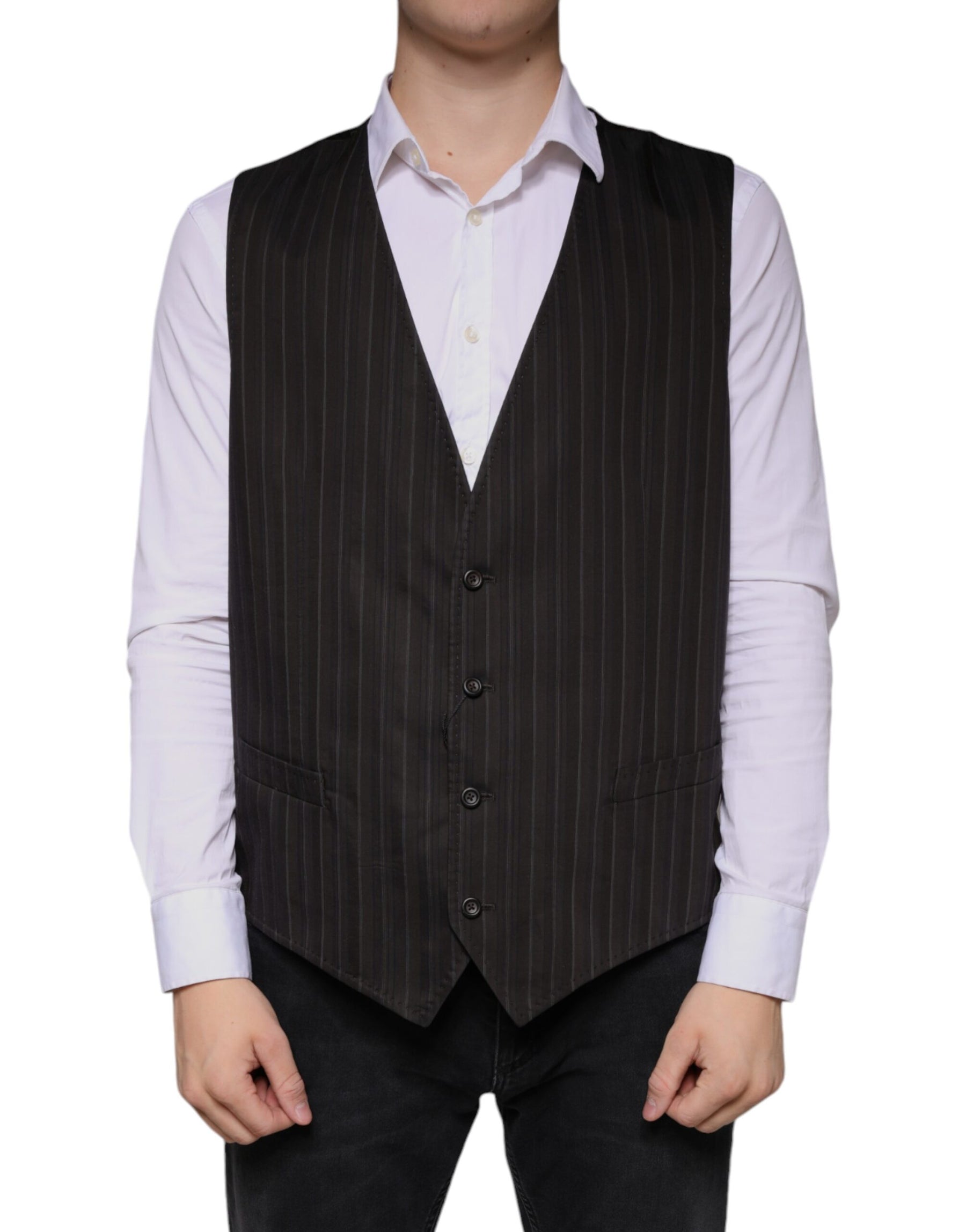 Dolce & Gabbana Black Cotton Waistcoat Dress Formal Vest | Regal Royce