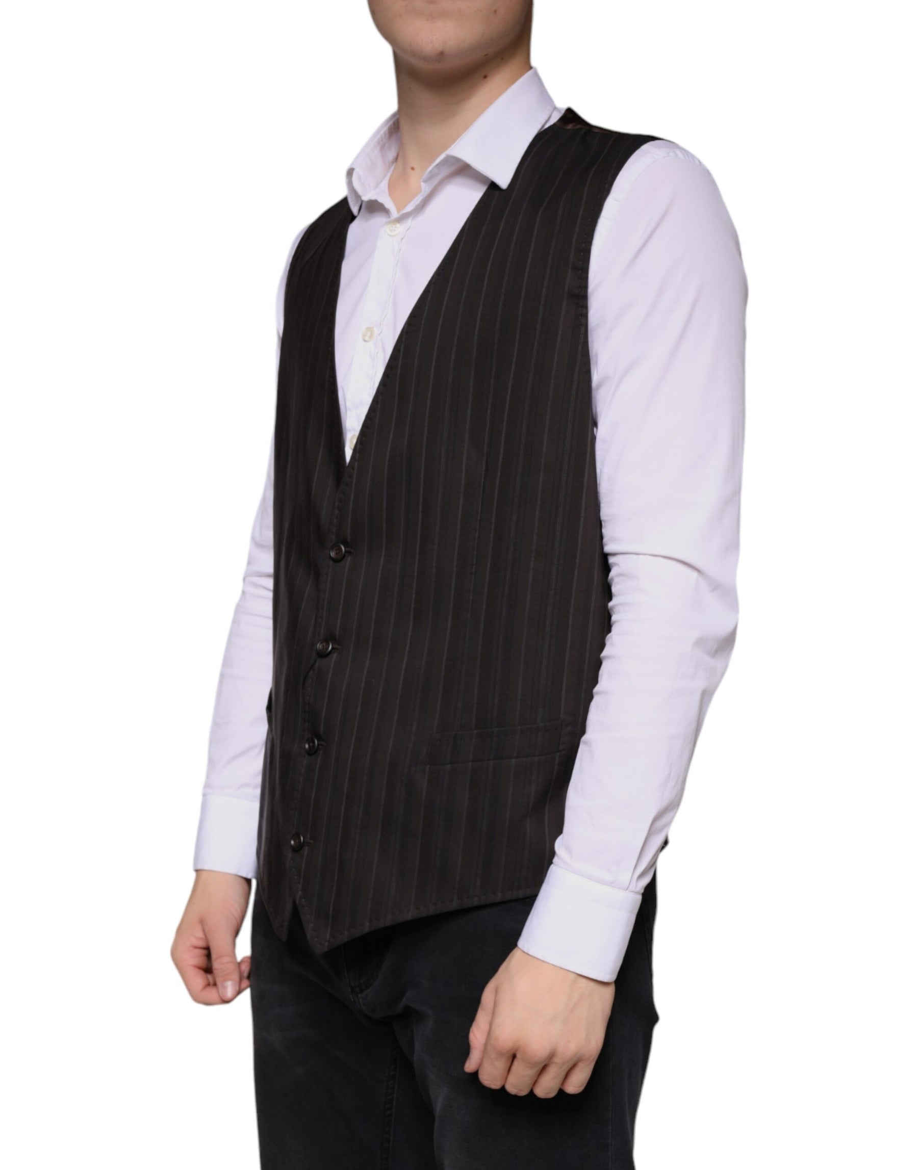 Dolce & Gabbana Black Cotton Waistcoat Dress Formal Vest | Regal Royce