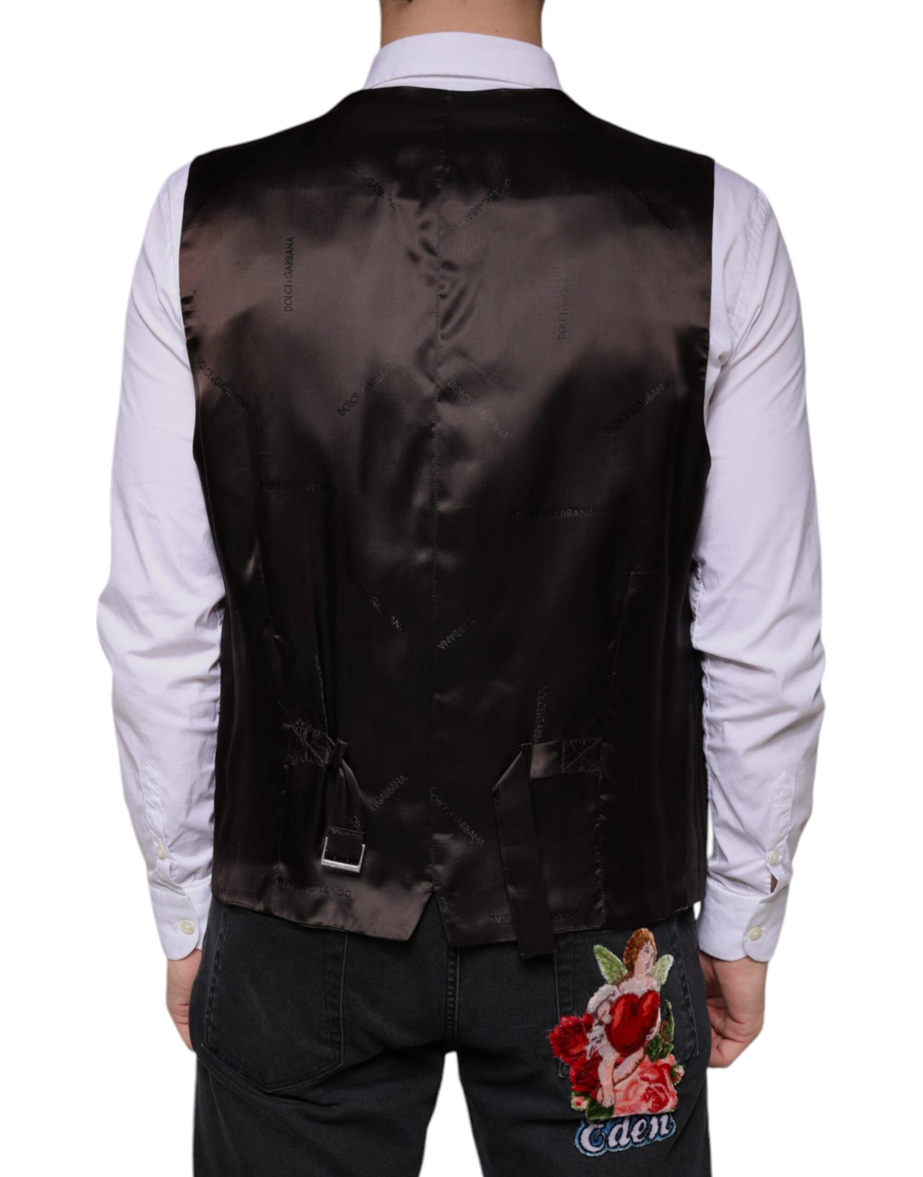 Dolce & Gabbana Black Cotton Waistcoat Dress Formal Vest | Regal Royce