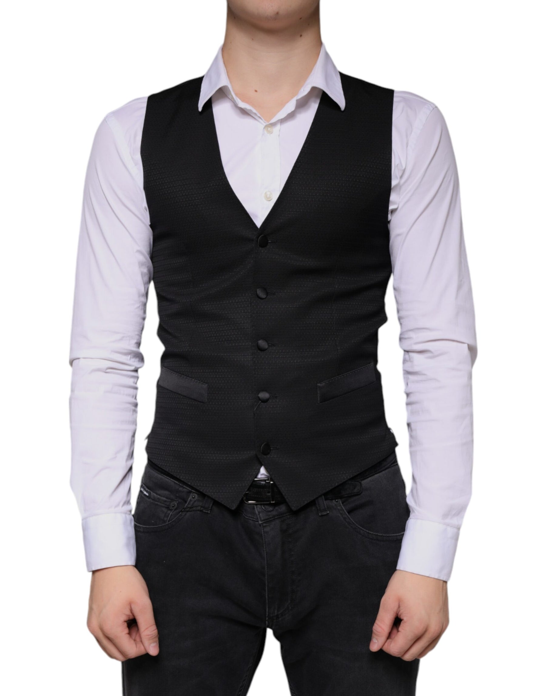 Dolce & Gabbana Black Wool Waistcoat Dress Formal Vest | Regal Royce