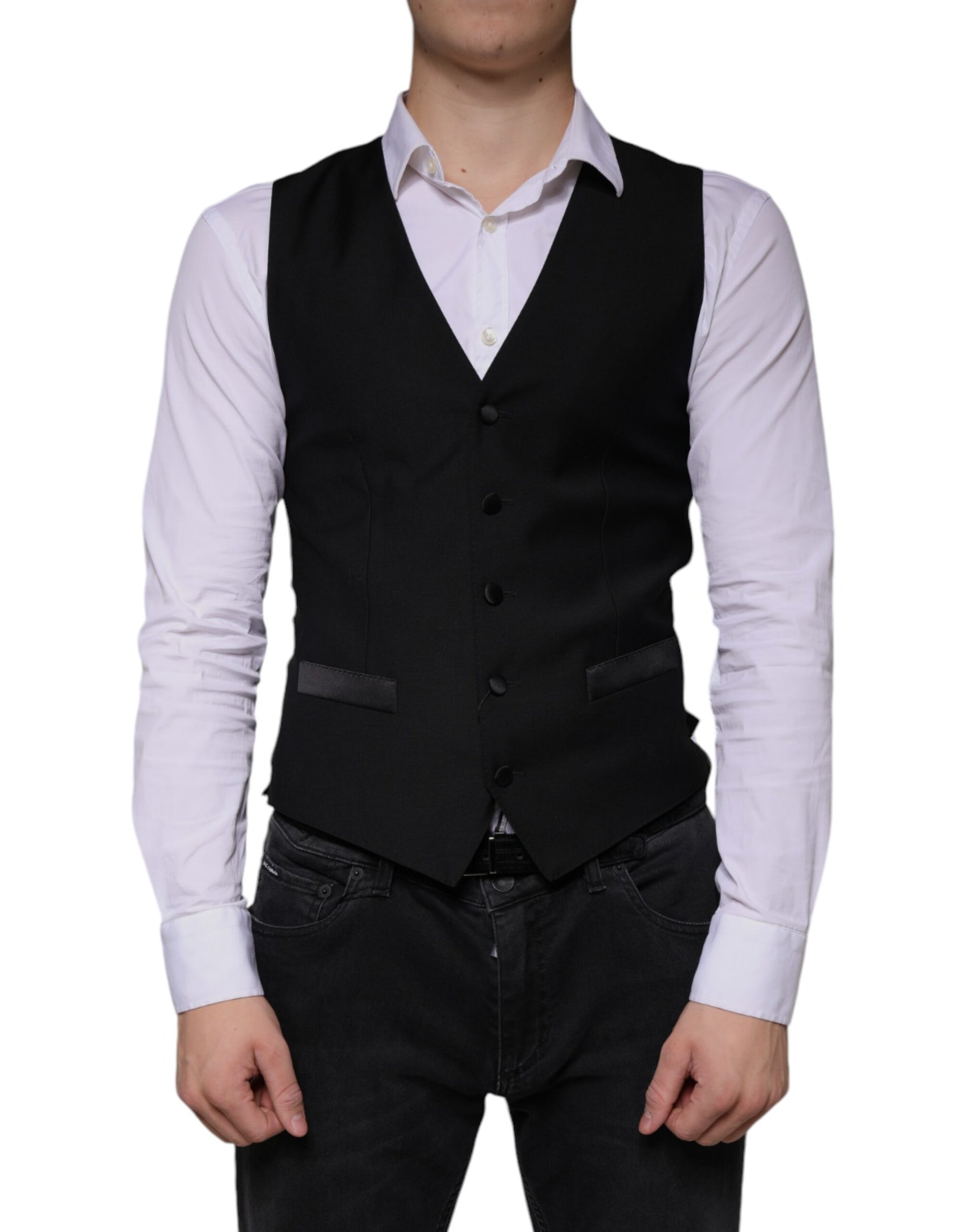 Dolce & Gabbana Black Wool Waistcoat Dress Formal Vest | Regal Royce