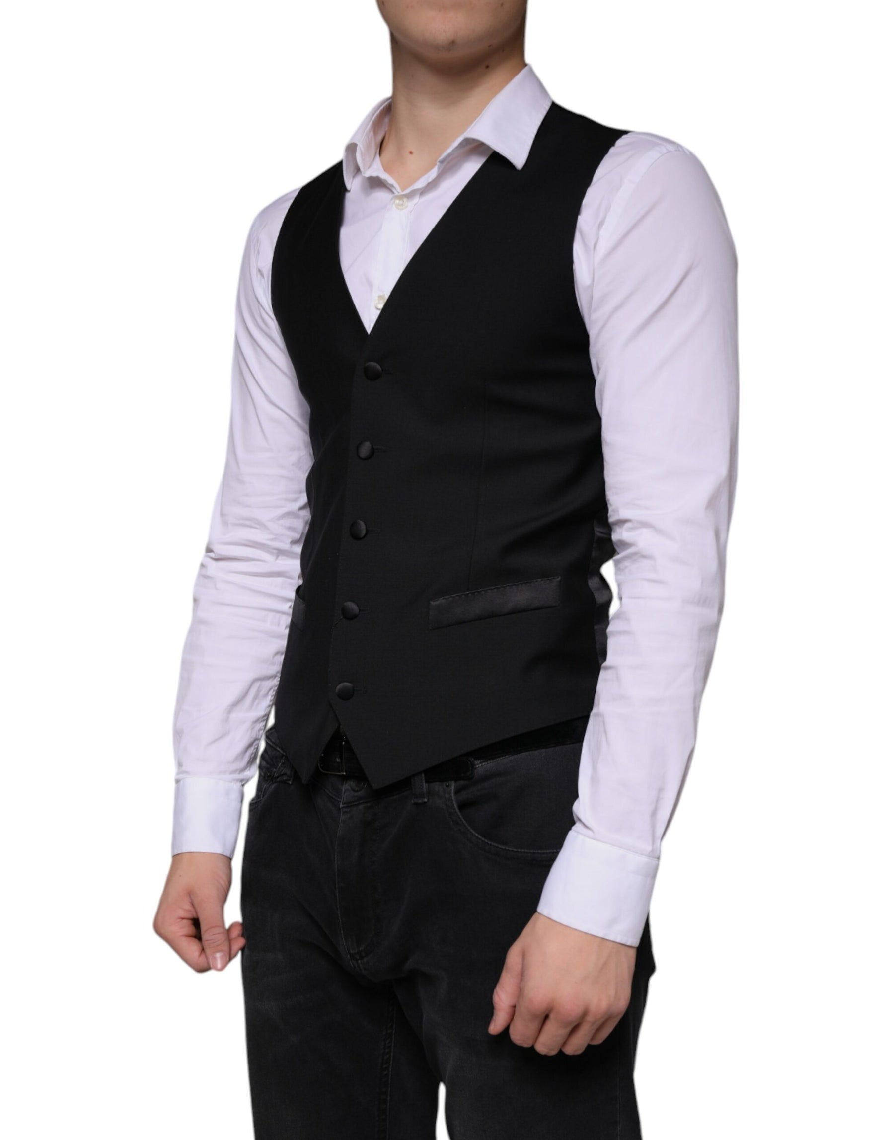 Dolce & Gabbana Black Wool Waistcoat Dress Formal Vest | Regal Royce