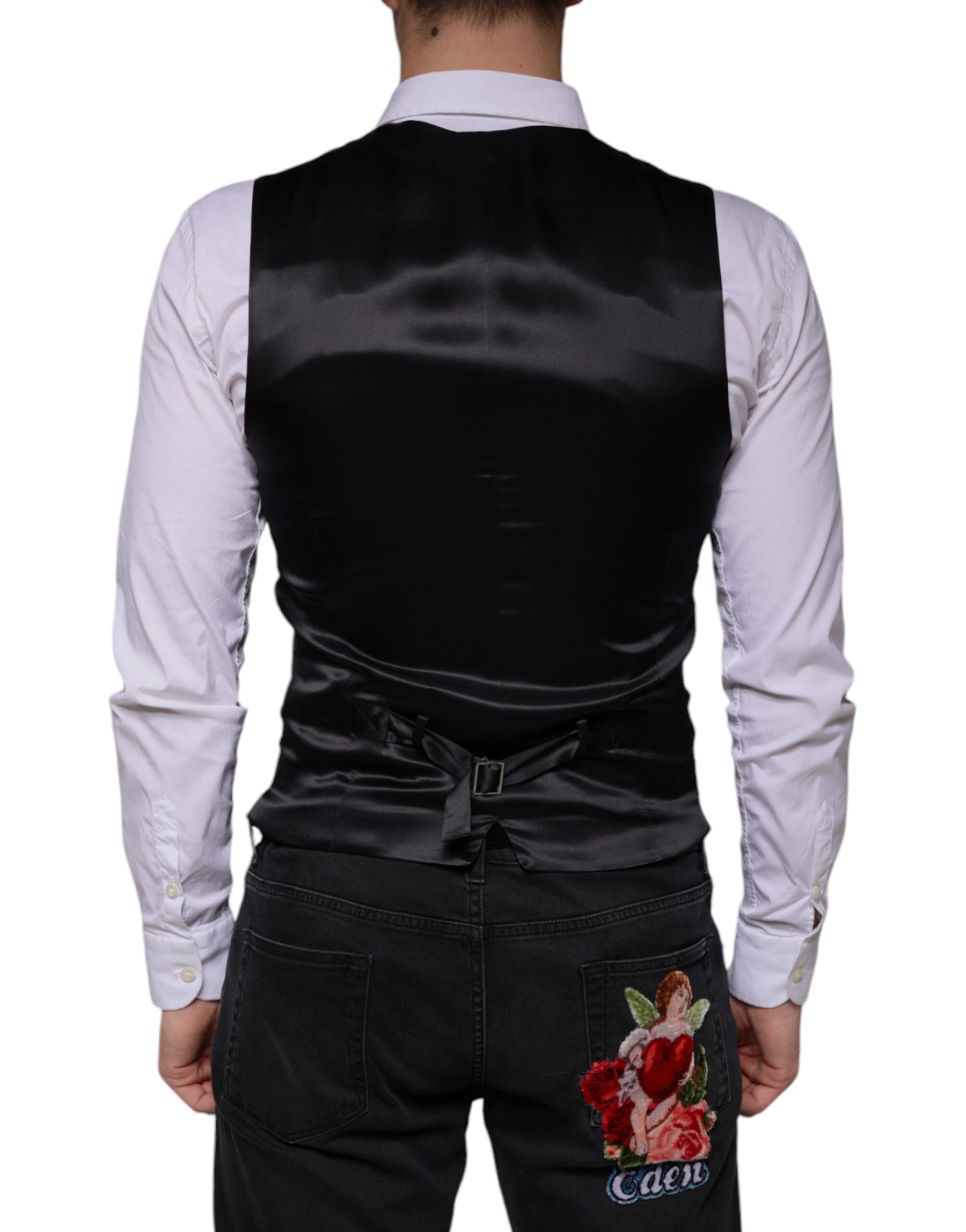 Dolce & Gabbana Black Wool Waistcoat Dress Formal Vest | Regal Royce