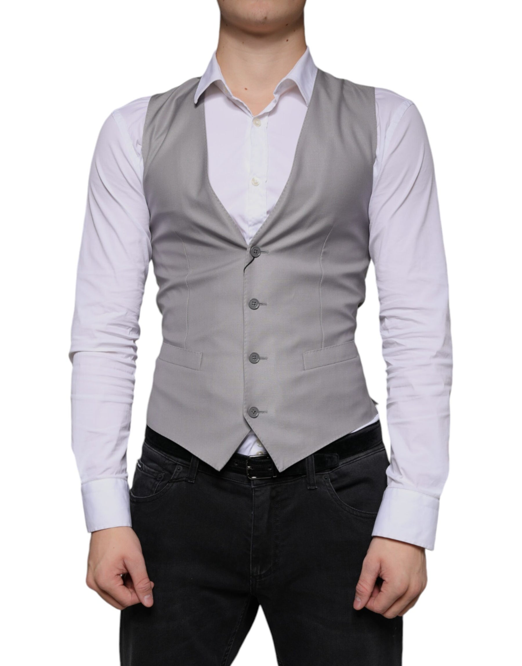 Dolce & Gabbana Light Gray Wool Formal Dress Waistcoat Vest | Regal Royce