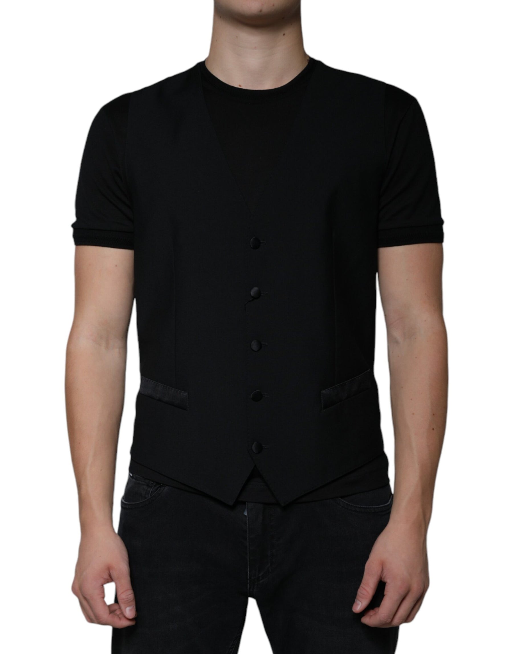 Dolce & Gabbana Black Wool Formal Dress Men Waistcoat Vest | Regal Royce