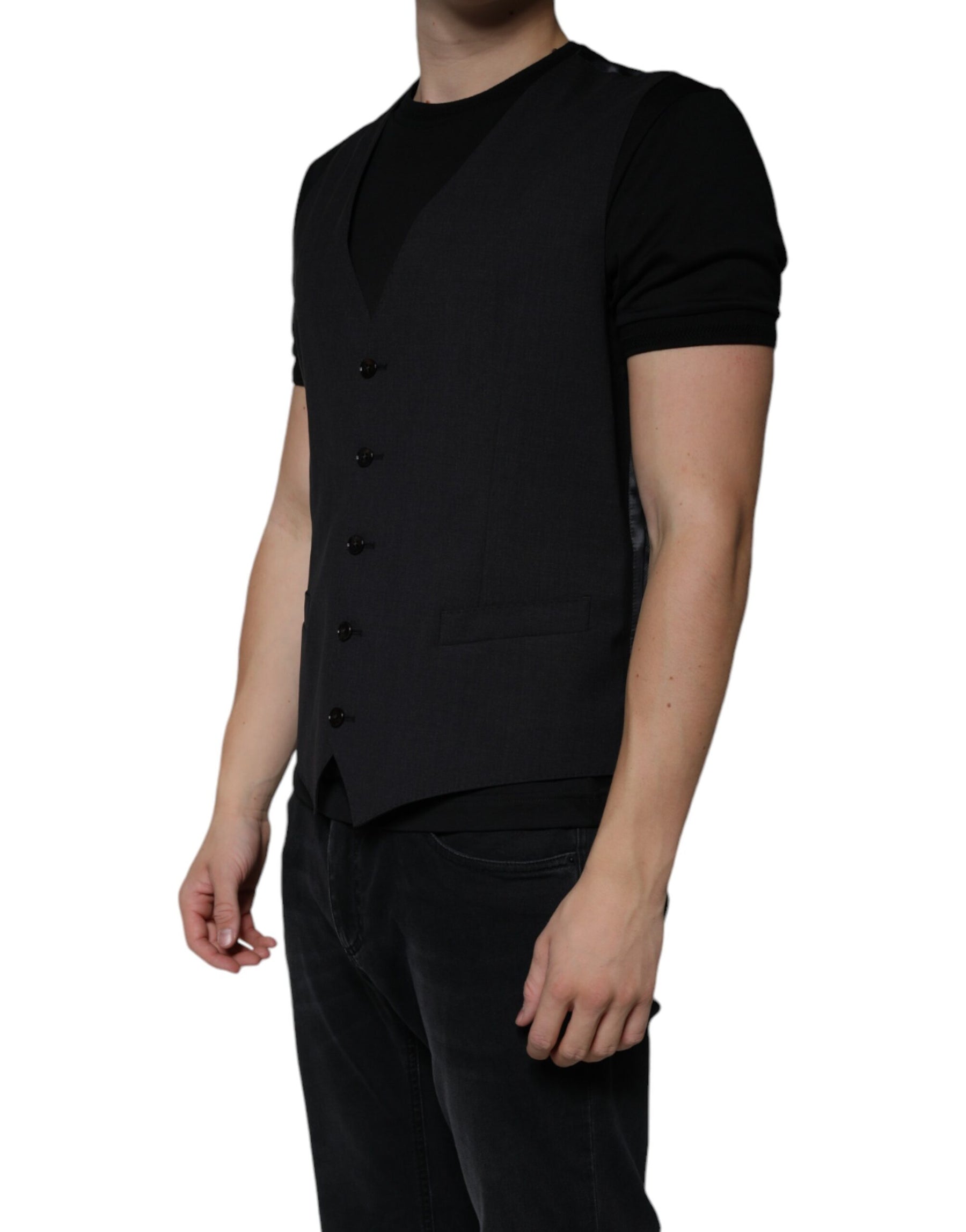 Dolce & Gabbana Black Wool Waistcoat Dress Formal Vest | Regal Royce