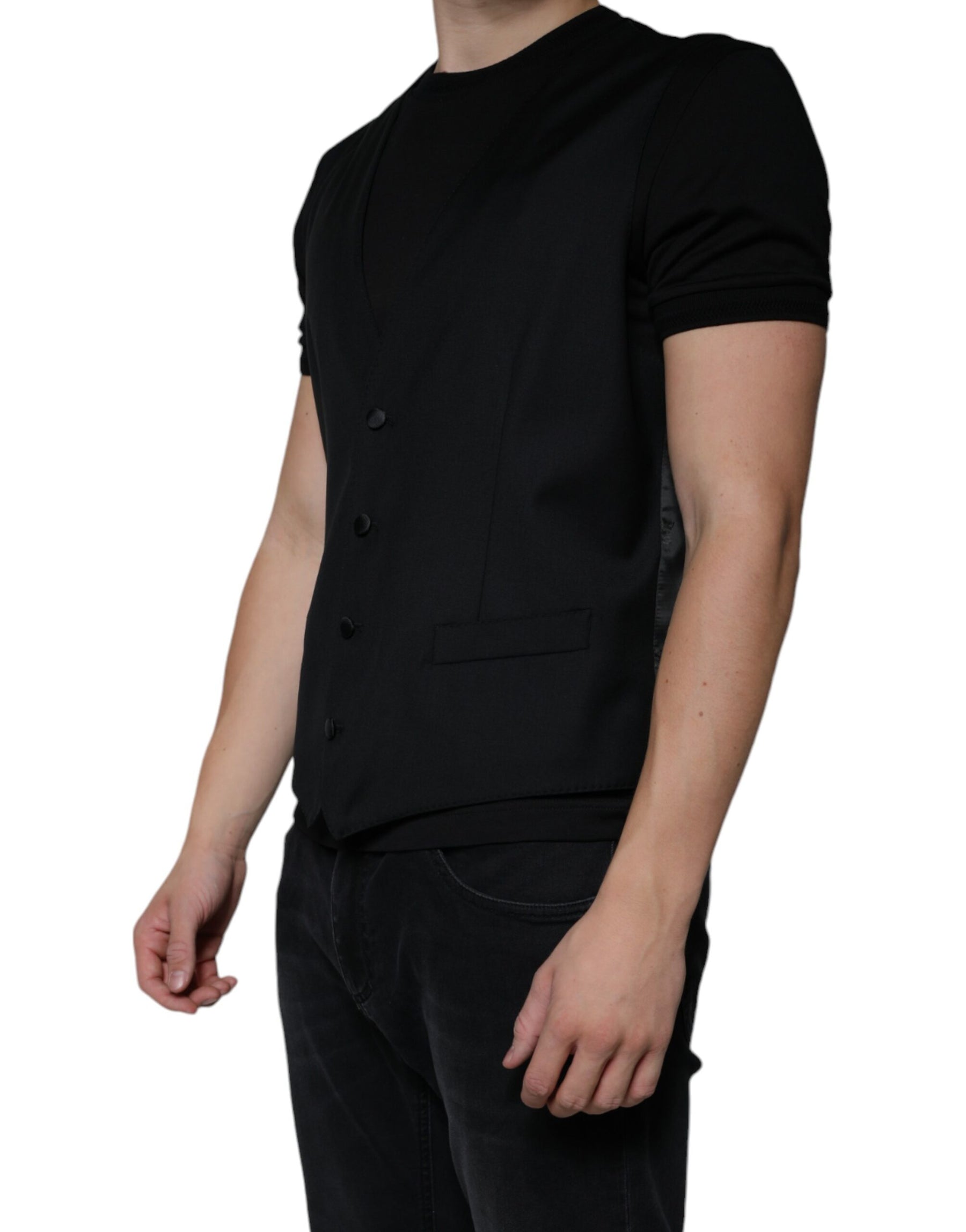 Dolce & Gabbana Black Wool Waistcoat Dress Formal Vest | Regal Royce