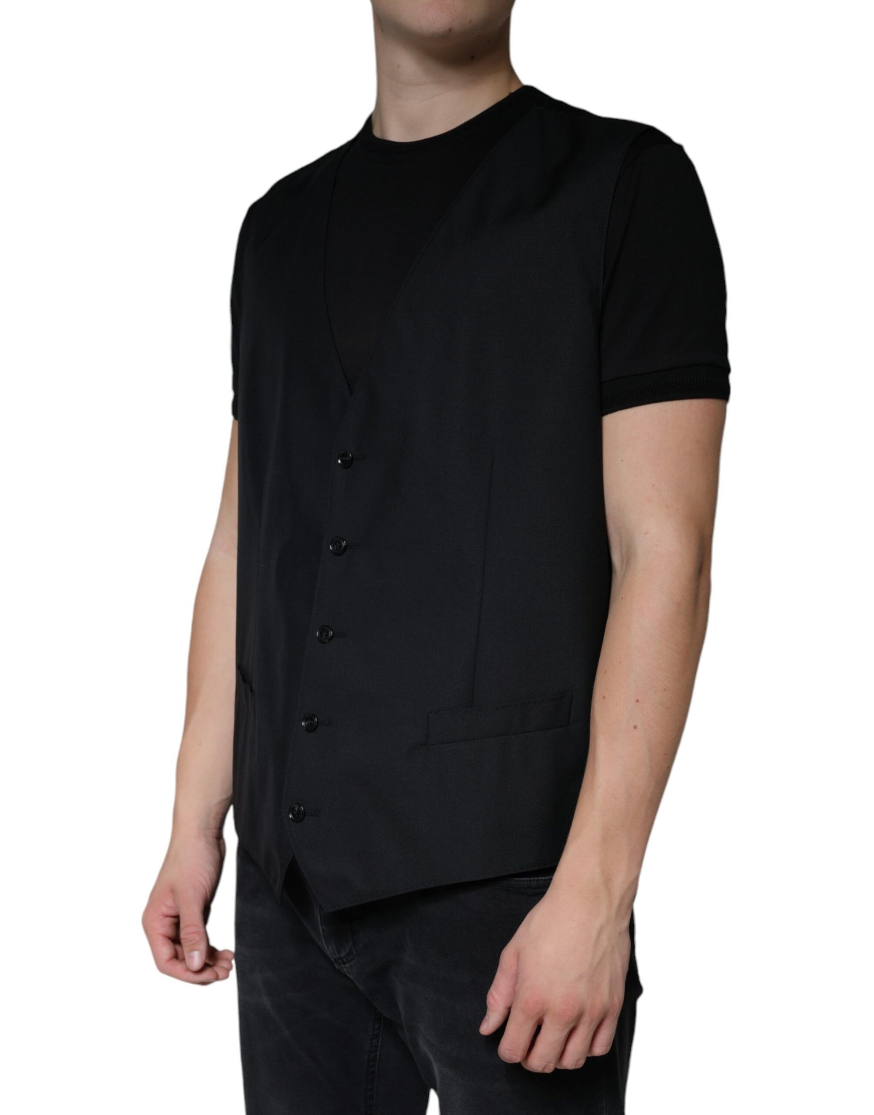 Dolce & Gabbana Black Wool Waistcoat Dress Formal Vest | Regal Royce