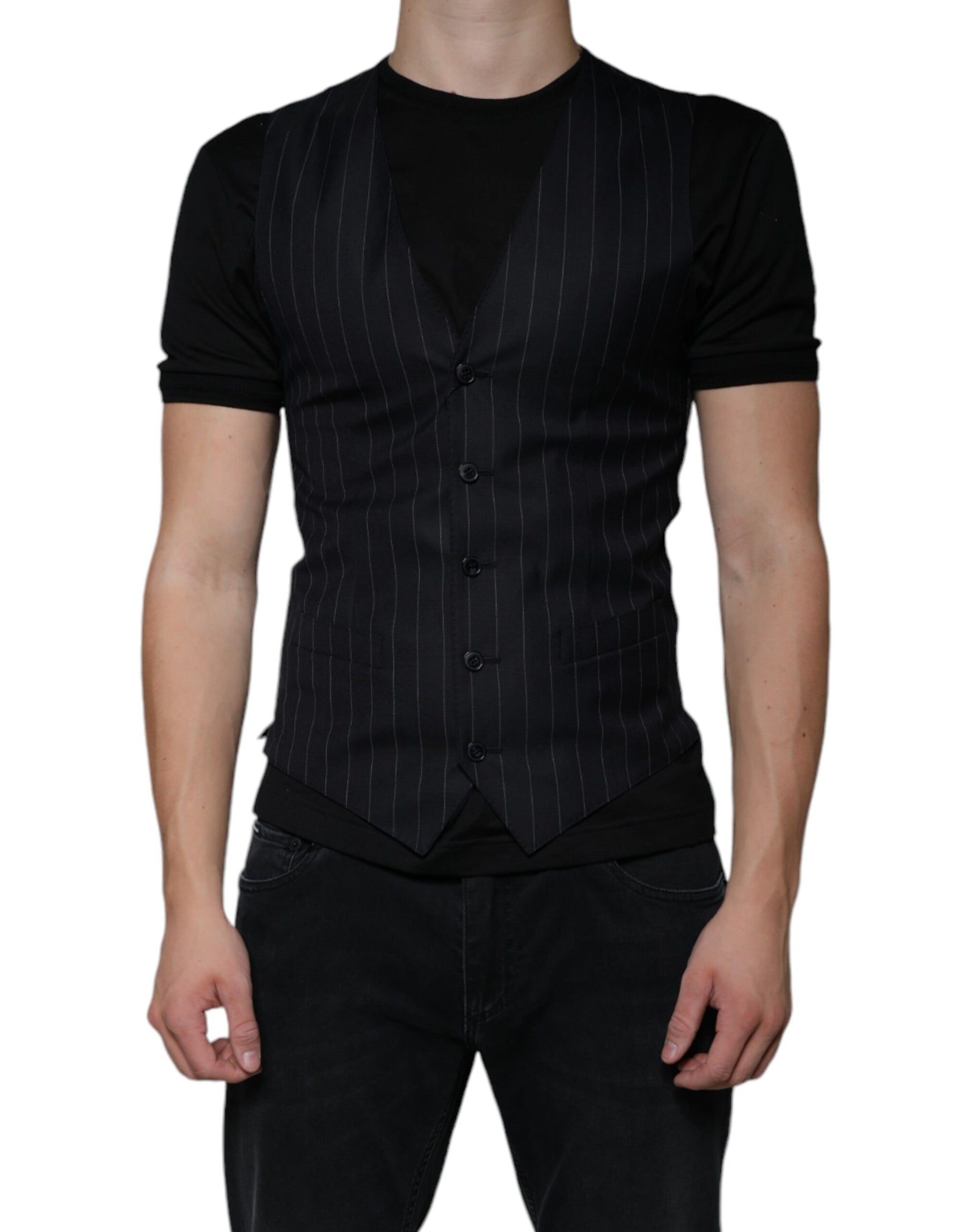 Dolce & Gabbana Black Leather Waistcoat Dress Formal Vest | Regal Royce